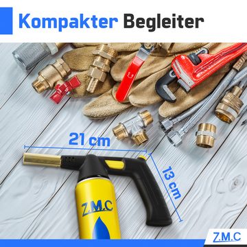 ZMC Flambierbrenner Gasbrenner Bunsenbrenner Lötlampe Lötbrenner Gasanzünder + 2x Gaskartu, (automatische Piezo-Zündung / einstellbare Flammenleistung Flammspritzpistole Lötpistole), Lötlampe Lötbrenner Kohleanzünder Grillanzünder Gasbrenneraufsatz