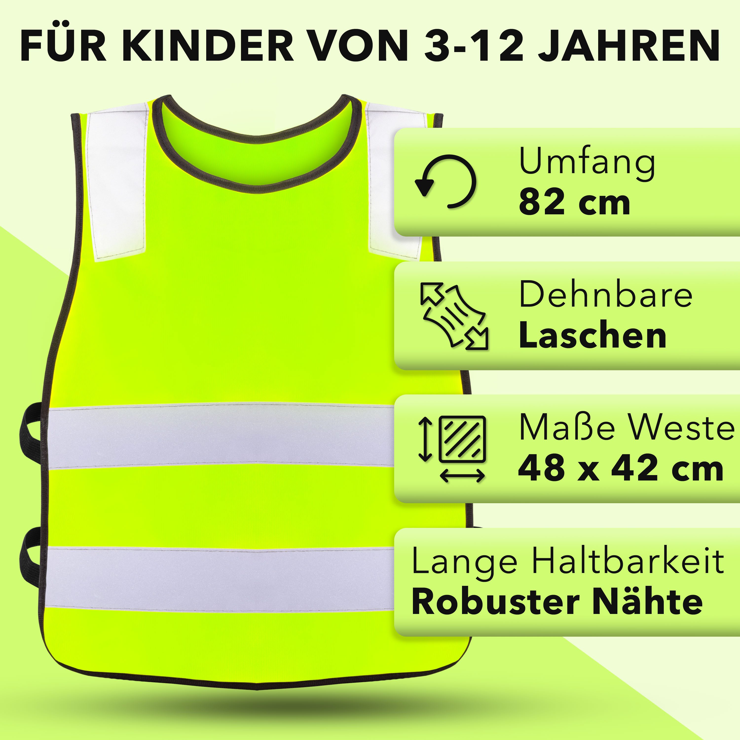 AVANA Warnweste Kinder Reflektorweste (3-12 Jahre) reflektierende Sicherheitsweste hohe Sichtbarkeit, leichte Weste – Bild 3 von 5