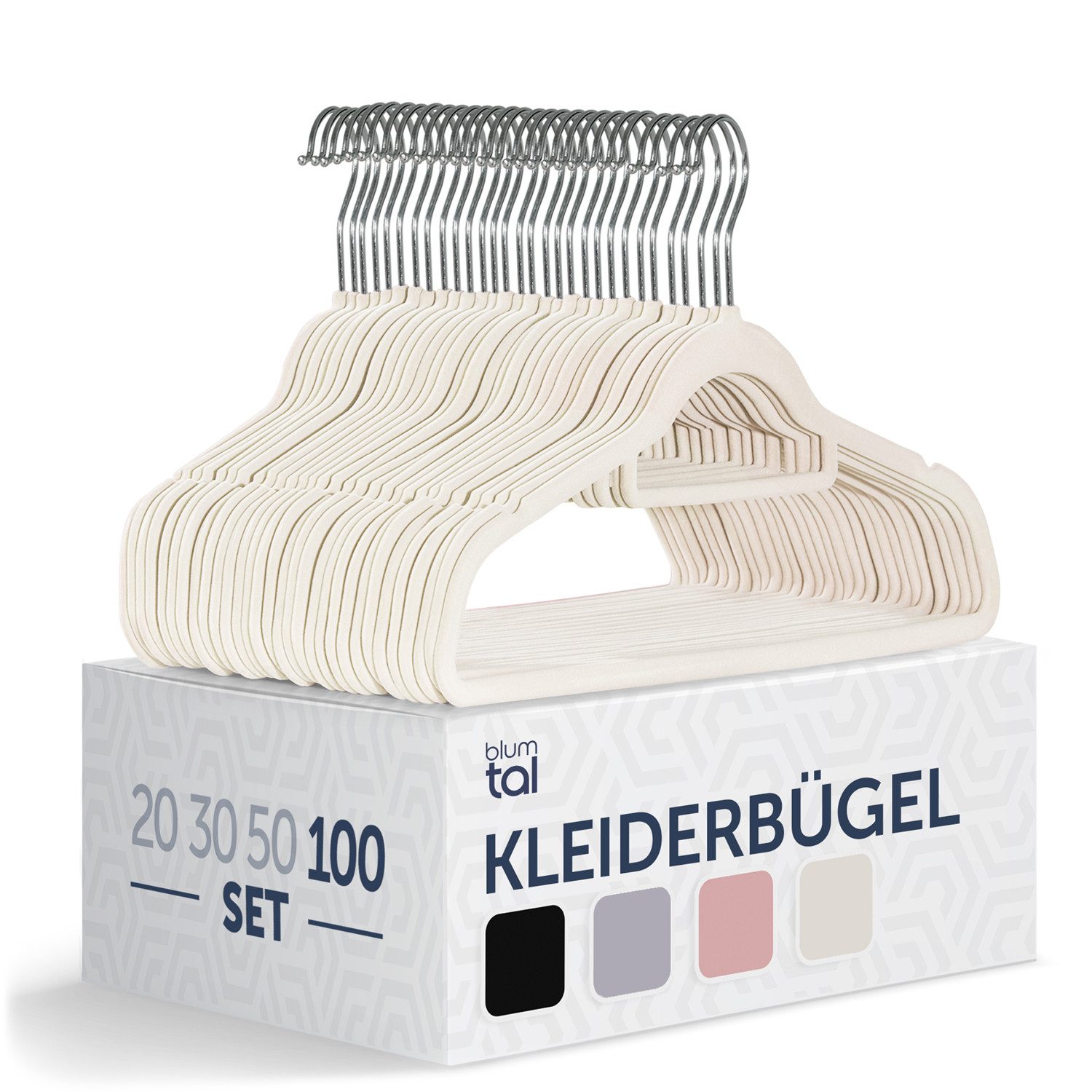 Blumtal Kleiderbügel Rutschfest - Samtoptik - Platzsparend, (100-tlg), Premium inkl. Krawattenhalter, 360° drehbar, Anti-Rutsch Bügel