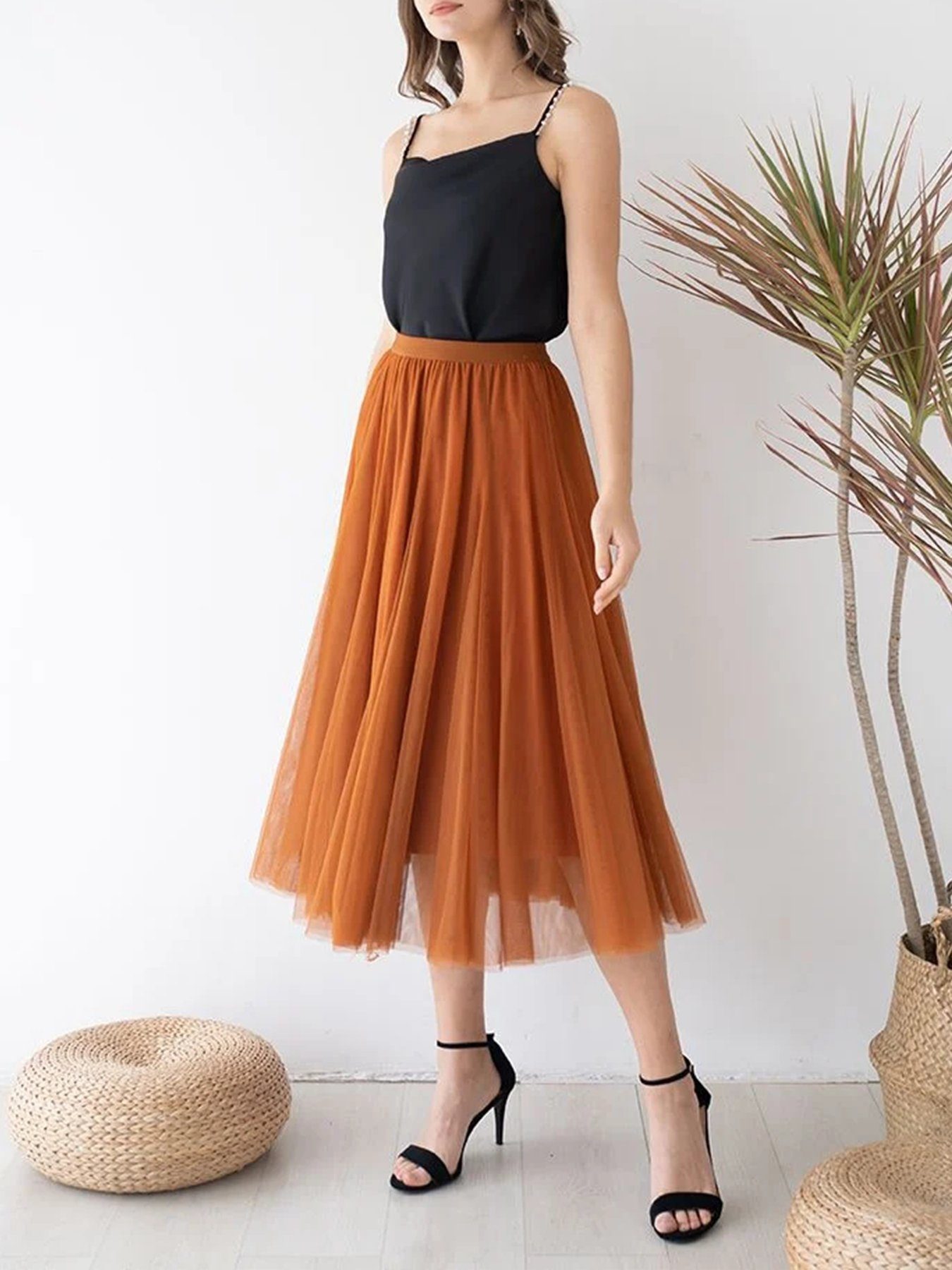 DEBAIJIA Meshrock Meshrock Damen Maxirock Sommer Elegant Lange Röcke Kleid Hohe Taille