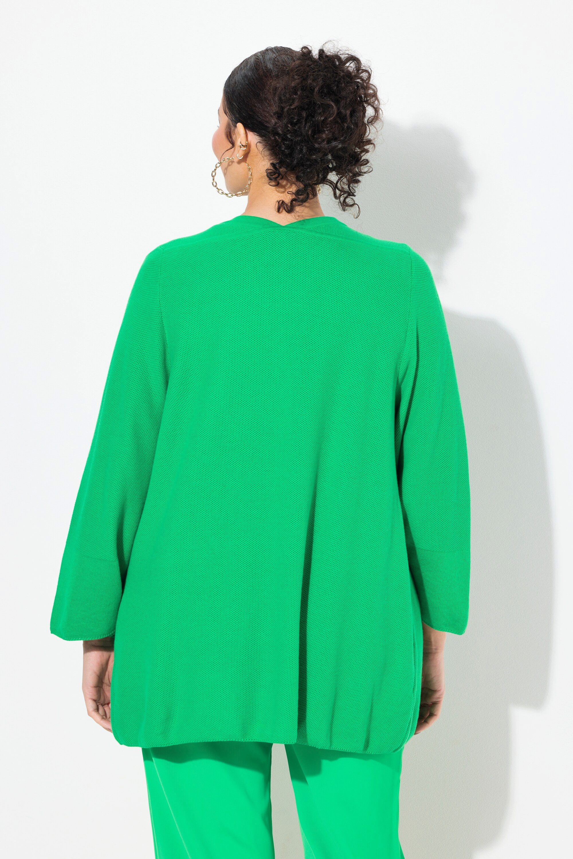 Ulla Popken Strickjacke Strickjacke A-Linie offene Form V-Ausschnitt