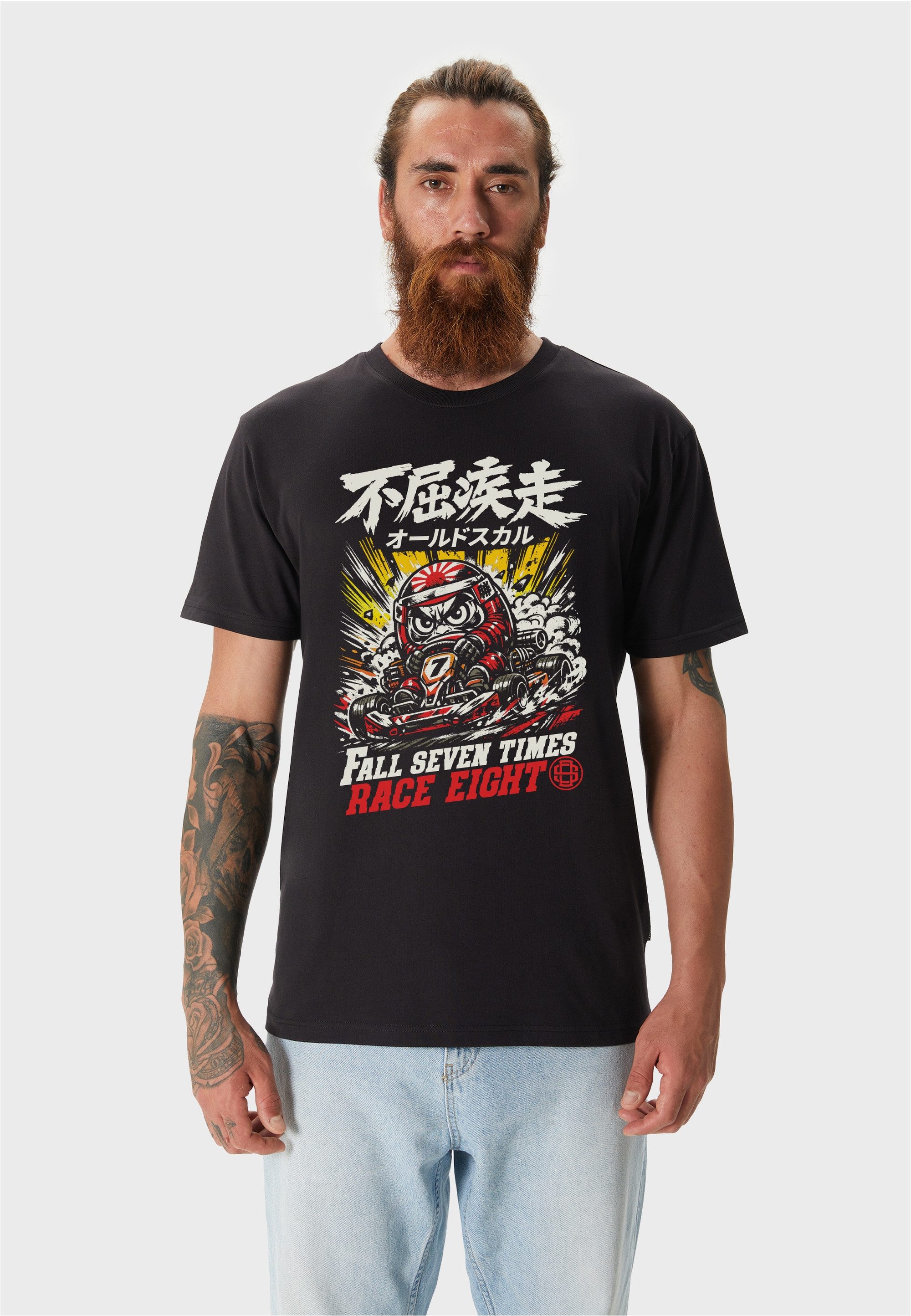 Oldskull T-Shirt Asian Daruma Racer Graphic mit großem Daruma-Motivdruck