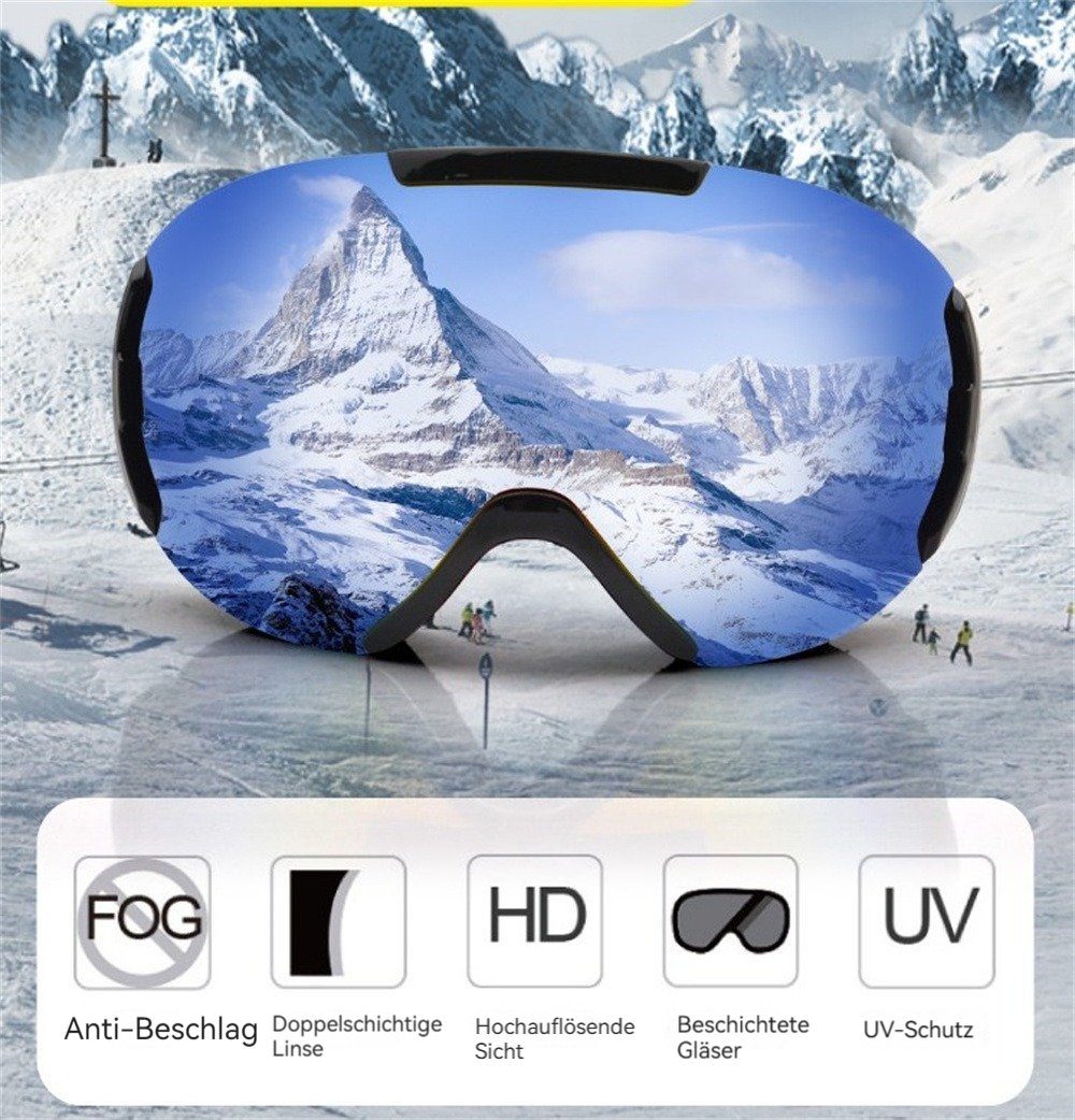 Snowboardbrille, UV mit blau praktischer Anti-Beschlag-Beschichtung Skibrille Schutzbrille, Skibrille UV-Schutz, sphärischer Dekorative (1-St), Schutz, Winter