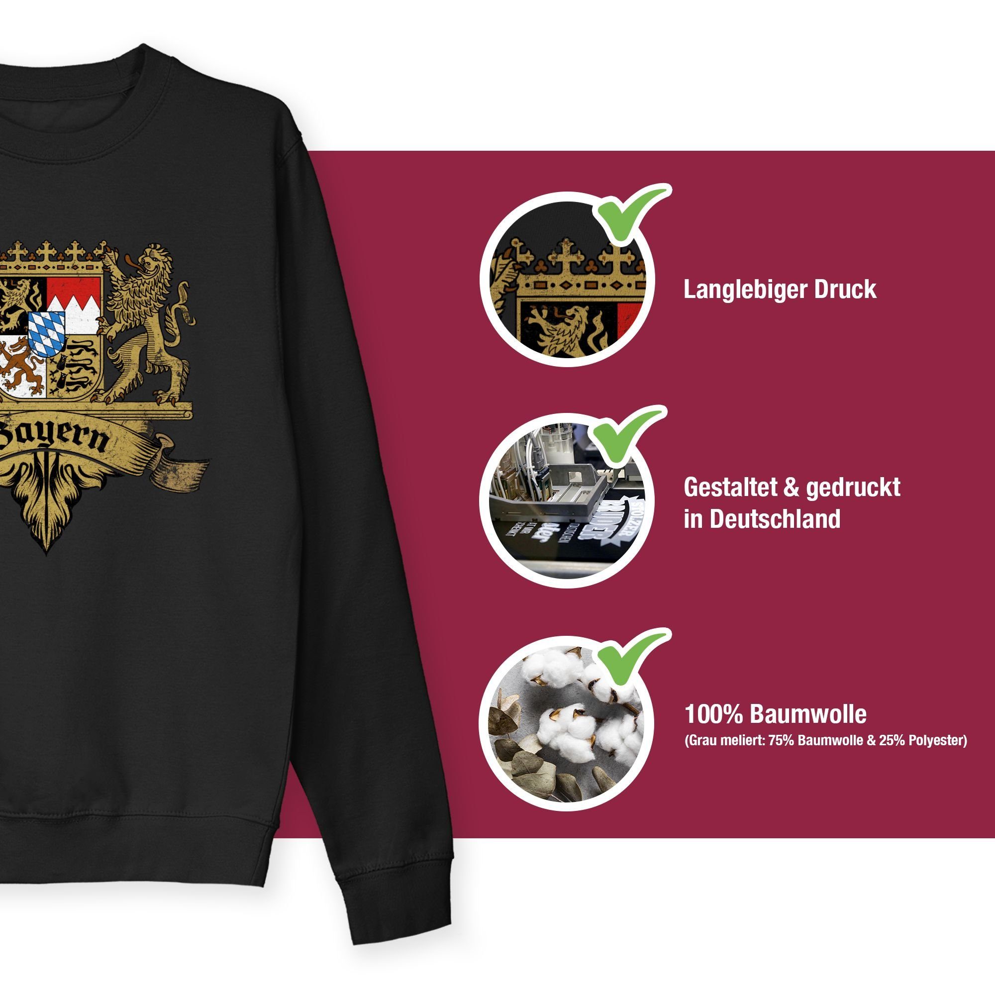 Mode Wappen Bayern Bayern Schwarz 1 Herren Sweatshirt (1-tlg) für Freistaat Bayernland Oktoberfest Shirtracer