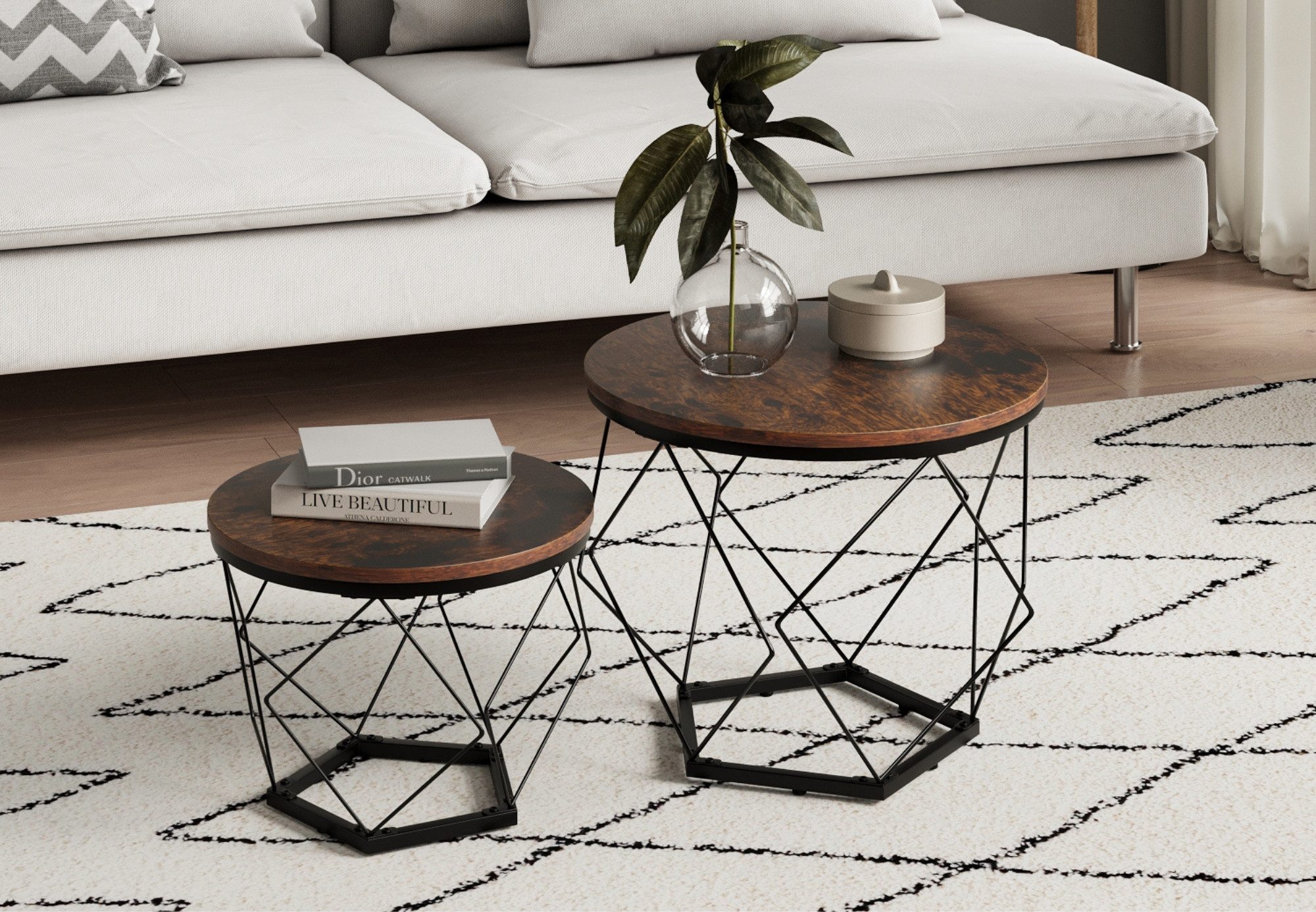 Home Collective Couchtisch Set, Wohnzimmertisch, Rund Tisch, mit modernem M günstig online kaufen