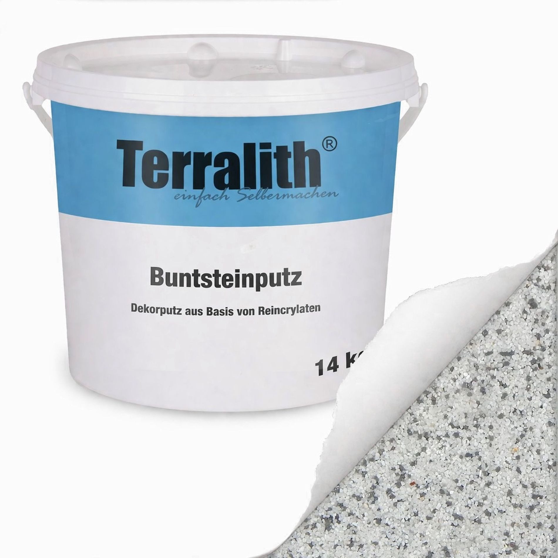 Terralith® Kunstharzputz Buntsteinputz Mosaikputz 2mm -14 kg- BSP100 (Eimer, Verarbeitungsfertig) Dekorationsputz aus Marmor-Granulat bzw. eingefärbter Körnung