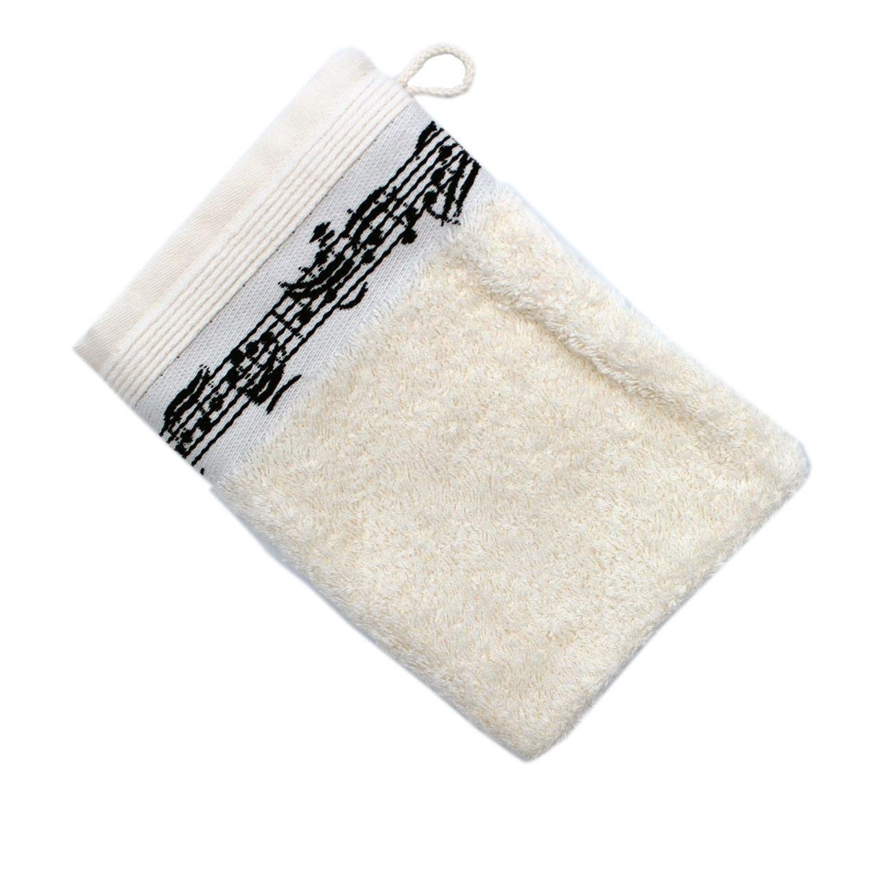 Handtuch Waschhandschuh Notenmotiv creme