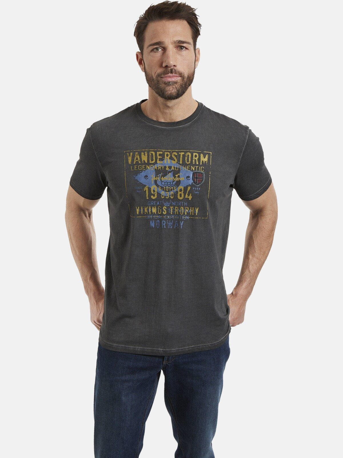 Jan Vanderstorm T-Shirt EELI Unikat durch oil-dyed Färbung dunkelgrau