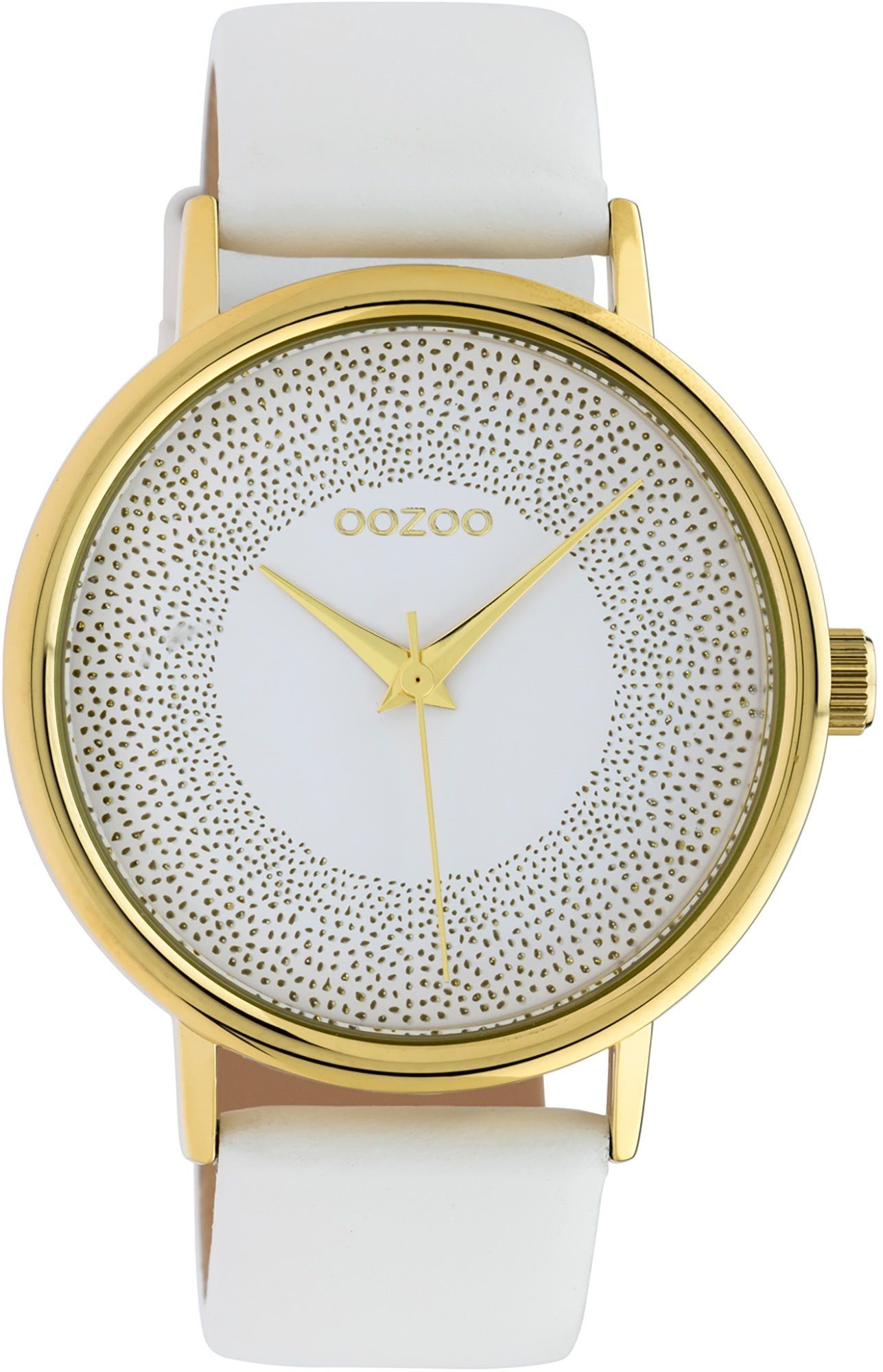 OOZOO Quarzuhr Damen (ca. rund, groß weiß Lederarmband, Analog C10576, Oozoo Damenuhr Armbanduhr Fashion-Style 42mm)