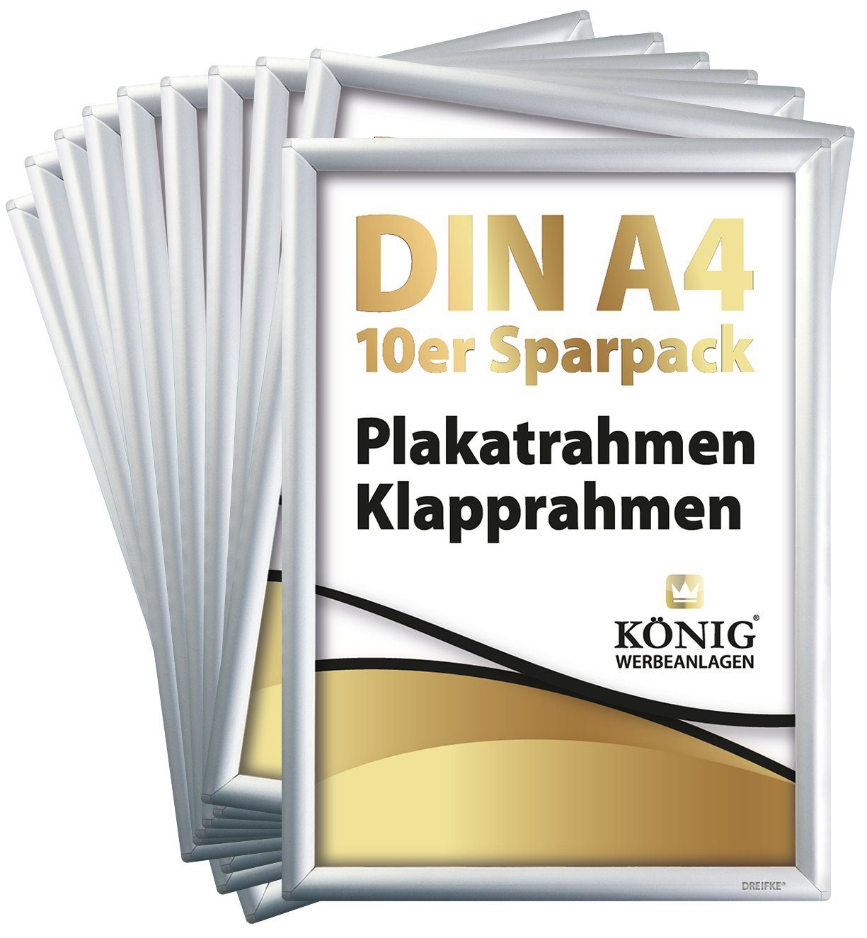 St), DIN Klapprahmen, A4, 10 25mm Bilderrahmen schlankes Dreifke Klapprahmen A4, silber, und (Sparpack, 10 DIN Plakatrahmen Aluprofil, leichtes Aluminium Profil,