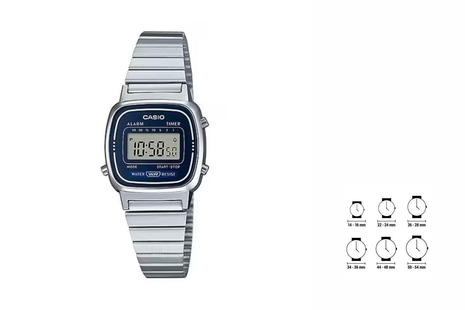 CASIO Quarzuhr Casio Amen Armbanduhr Damenuhr LADY STEEL Blue O 25mm Digital LCD Retr Verstellbares Armband fur individuellen Tragekomfort
