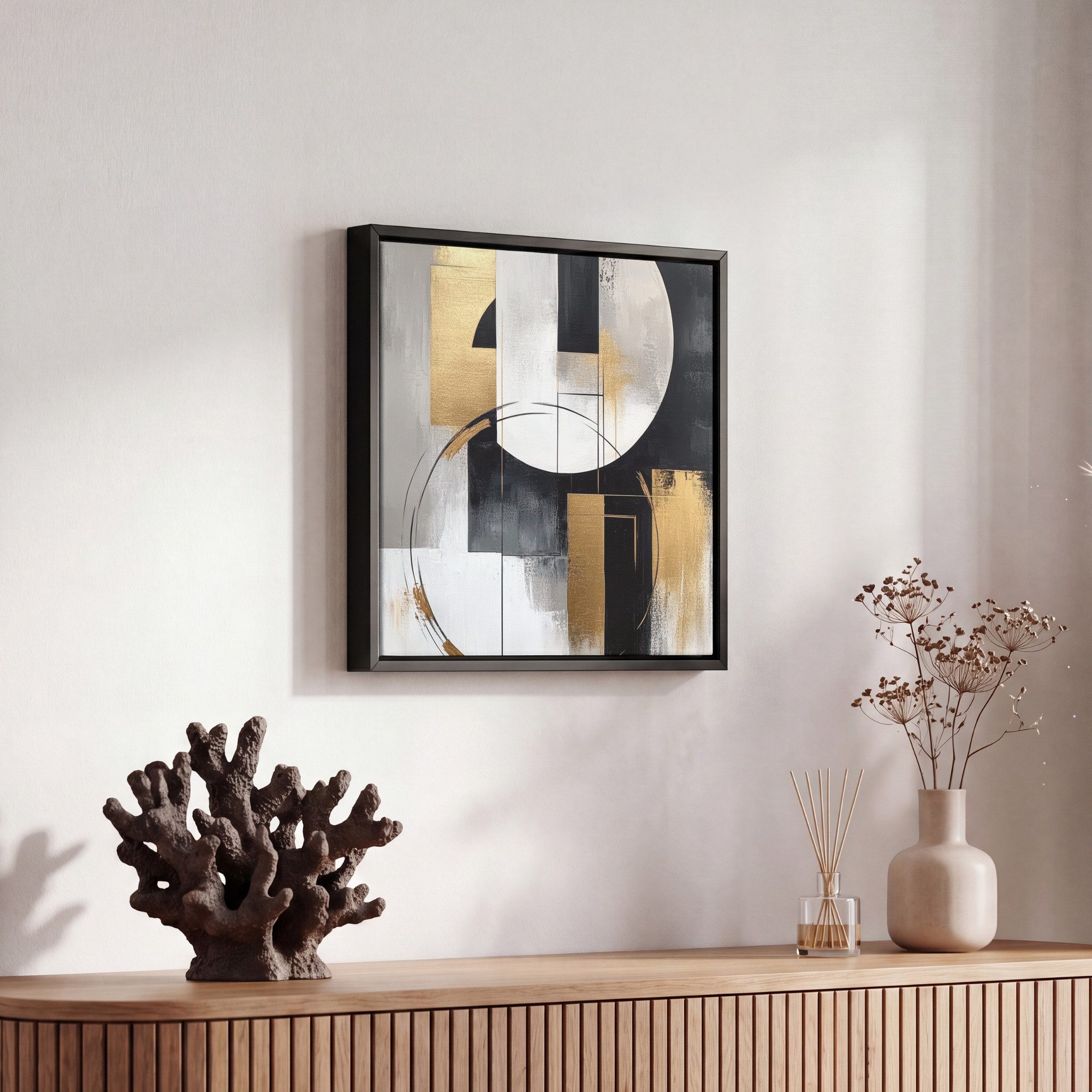 OneMillionCanvasses® Leinwandbild mit Rahmen - Abstrakt - Gold - Silber - Formen - Ästhetik, Fotodruck (1 St), Leinwand Bilder Klein, Wand Dekoration Aesthetic  – Bild 5 von 5