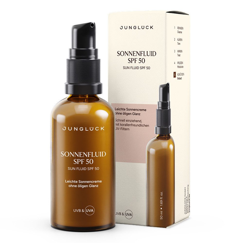JUNGLÜCK Sonnenschutzcreme Sonnenfluid SPF 50 - Gesicht, Schutz vor UVB & UVA, 1-tlg., Leichte organische Sonnencreme ohne öligen Glanz
