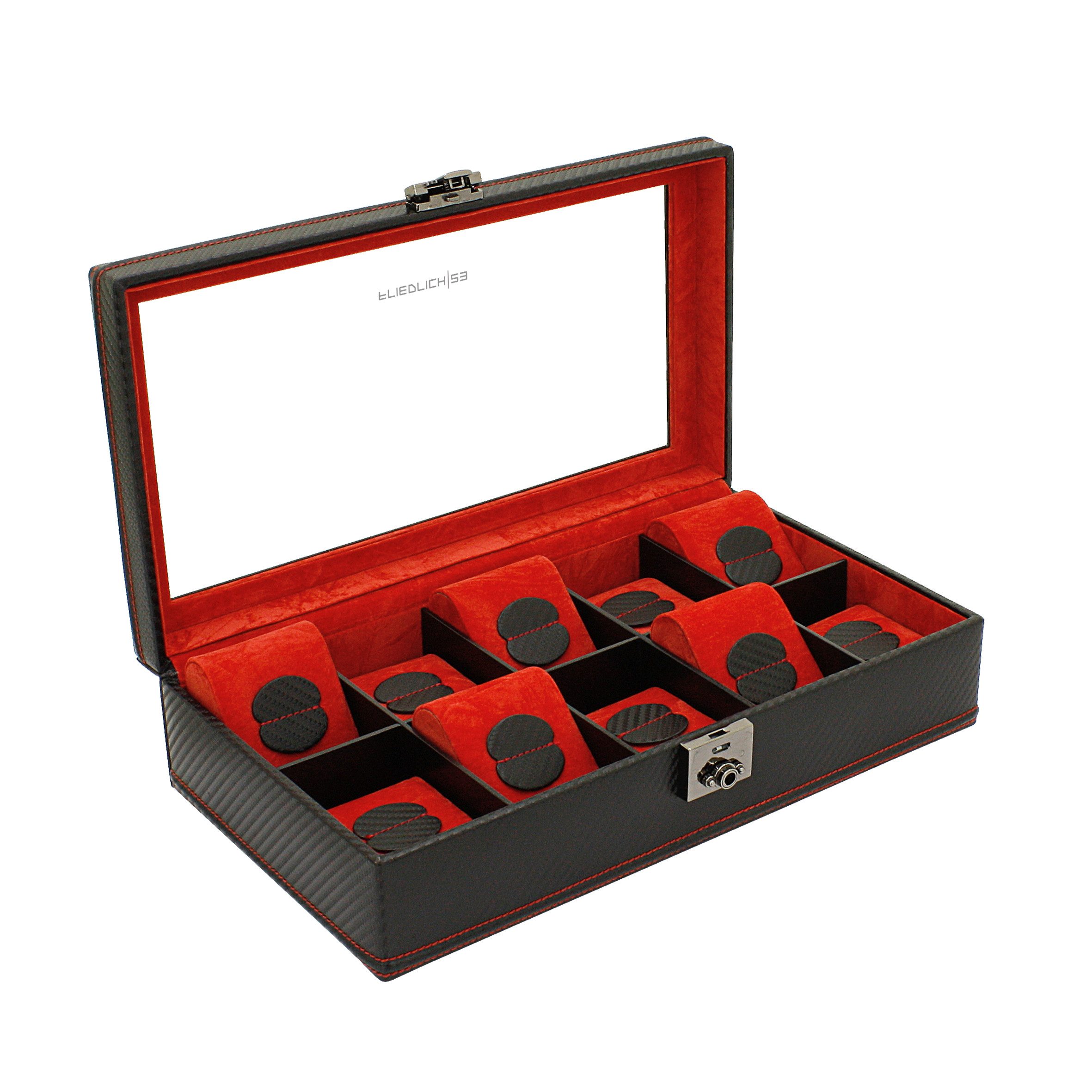Friedrich23 Uhrenbox / Uhrenkoffer Carbon mit Glasdeckel für 10 Uhren