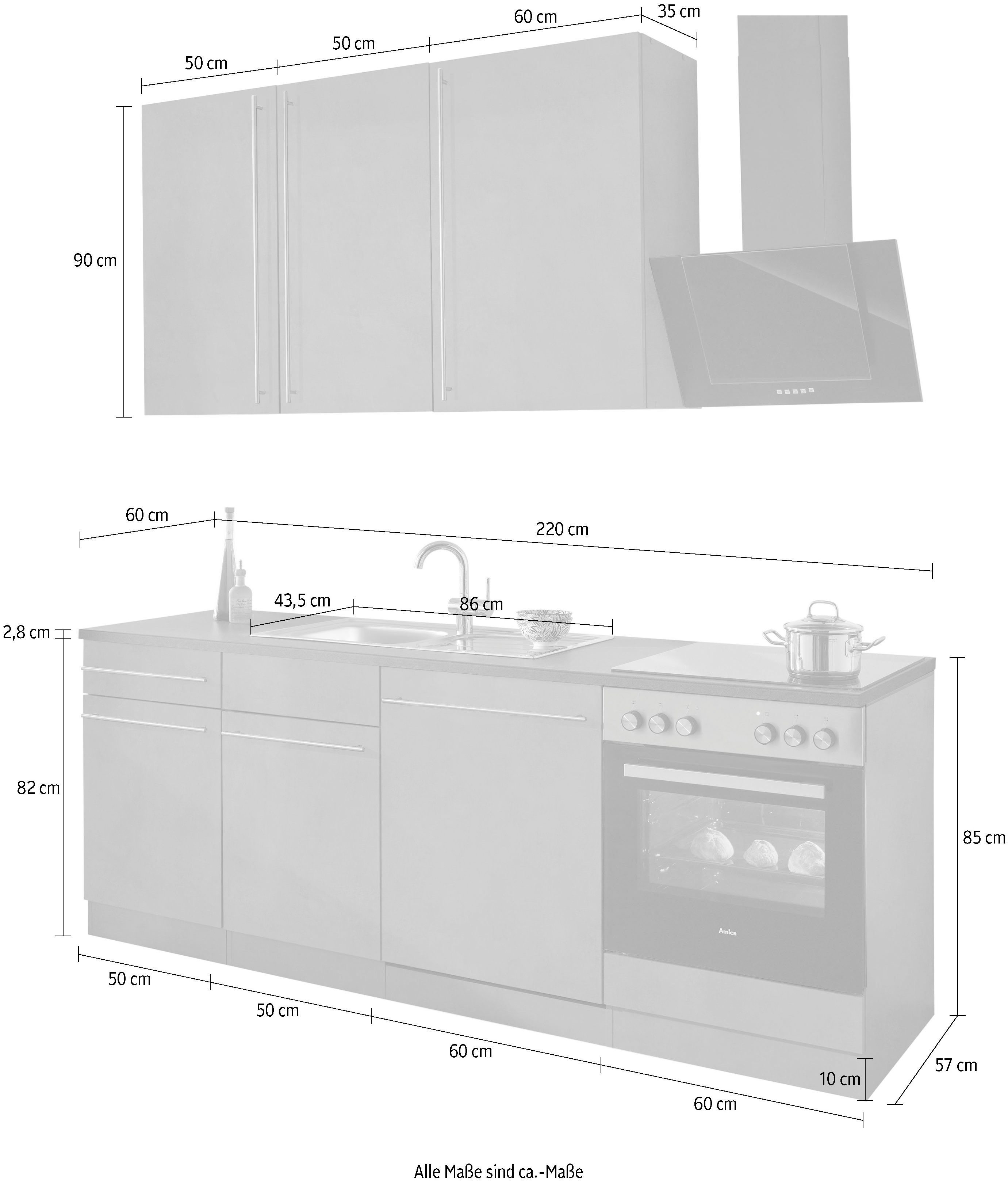 Cuisine wiho Chicago, avec électroménager, largeur 220 cm