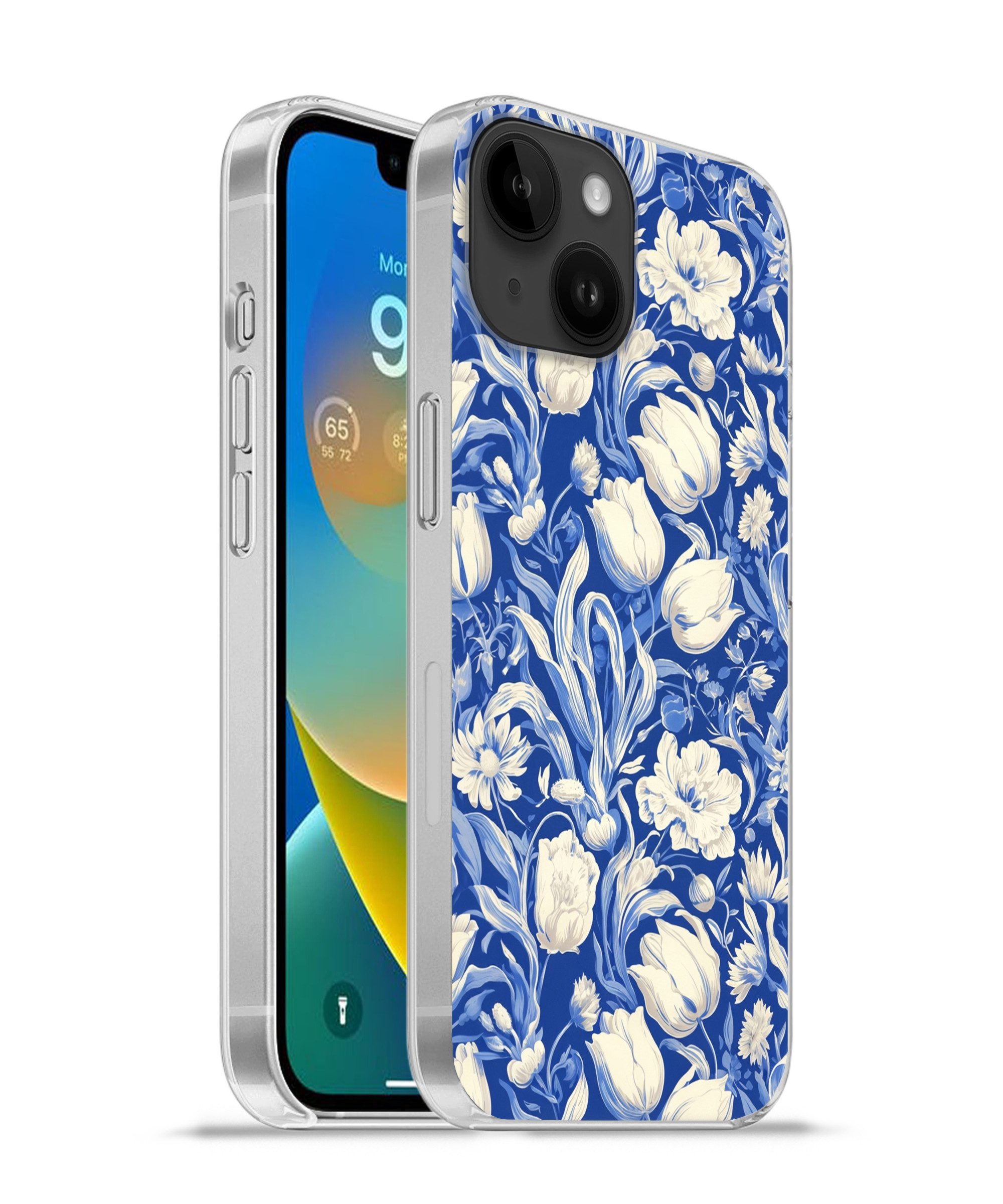 MuchoWow Handyhülle für Apple iPhone 14 Blumen - Delfter Blau - Muster - Tulpe, Smartphone-Bumper, Print, Handy Schutzhülle Dünn