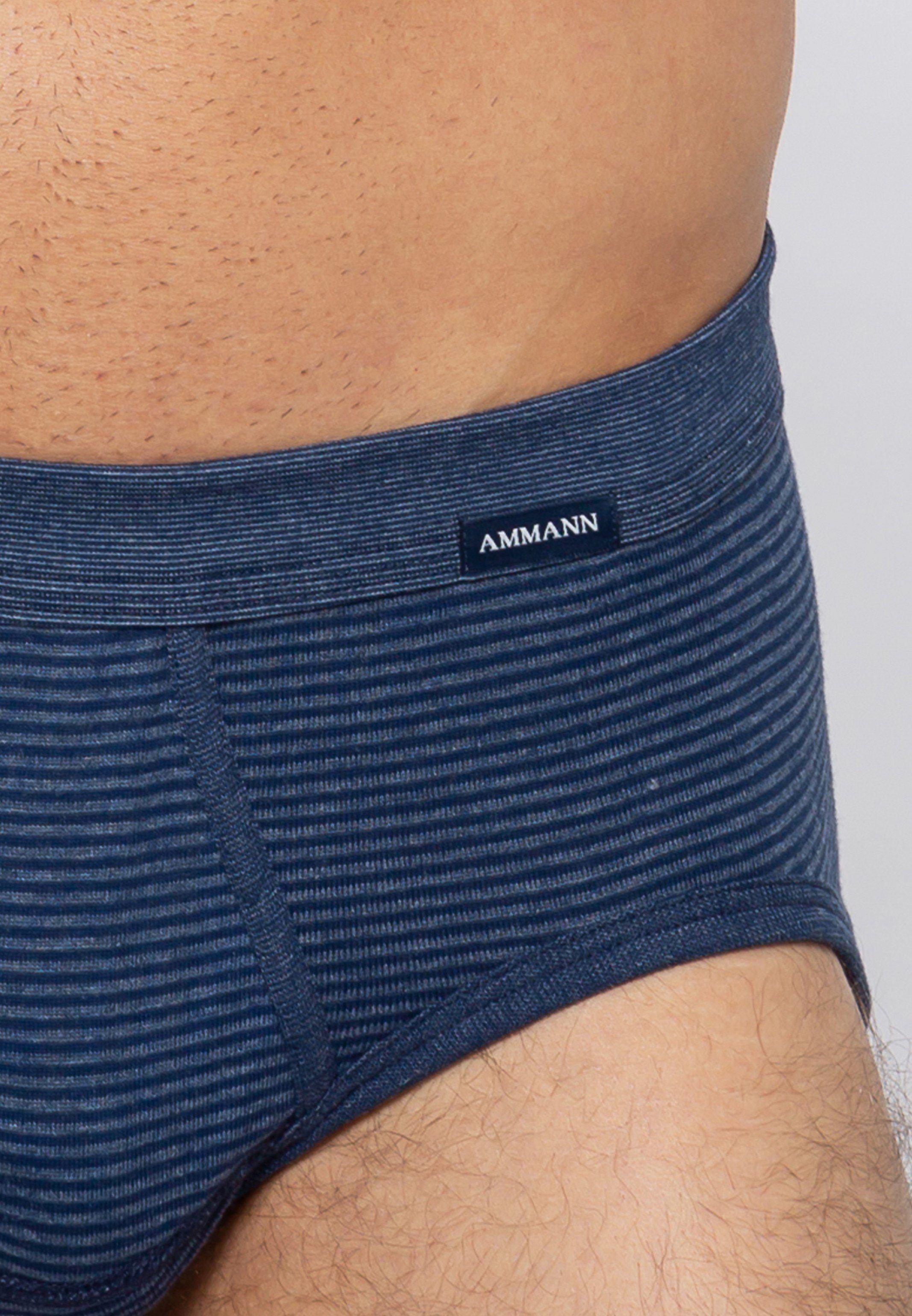 Ammann Slip 3er Pack Jeans (Spar-Set, 3-St) - - - Slip Blau Eingriff Feinripp Mit / Unterhose Baumwolle