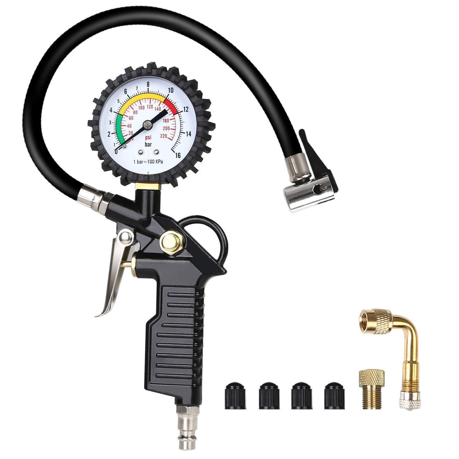 LuxusKollektion Reifenfüllmessgerät Luftdruckprüfer Reifenfüller 220 PSI Schwarz Multifunktion Ventil