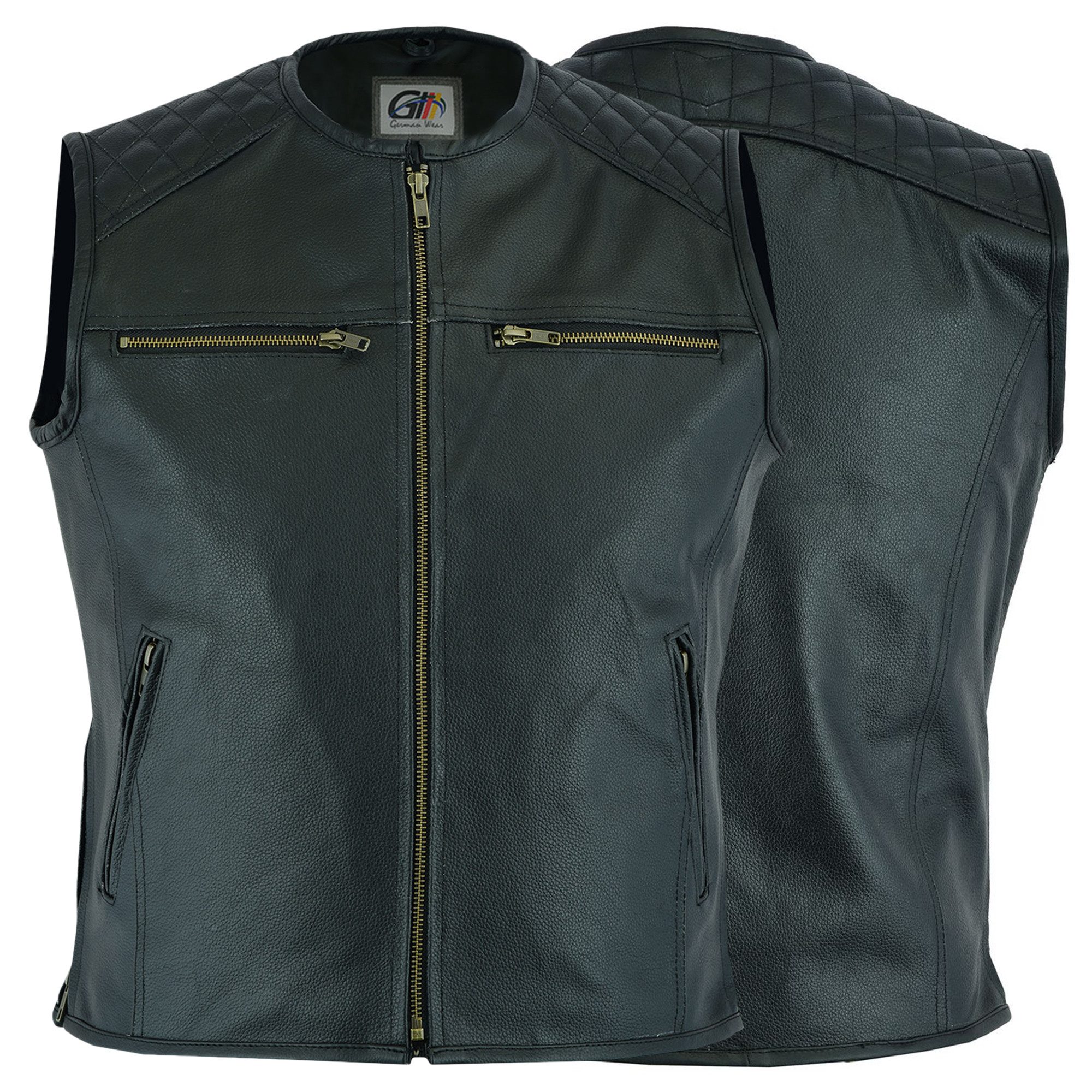 German Wear Motorradweste GW694 Black Motorrad Lederweste Biker Motorradweste Weste schwarz