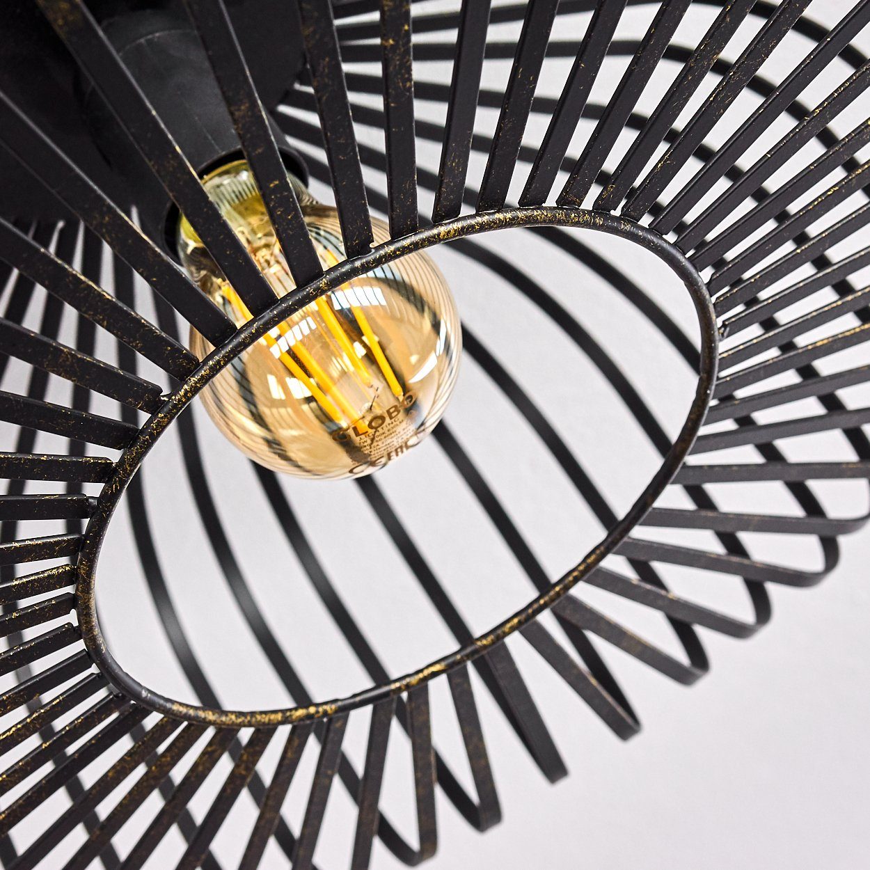 hofstein Deckenleuchte »Pieris« Deckenlampe aus Metall in Schwarz/Gold, ohne Leuchtmittel, E27, Leuchte m. Gitter u. Lichteffekt an der Decke – Bild 3 von 5
