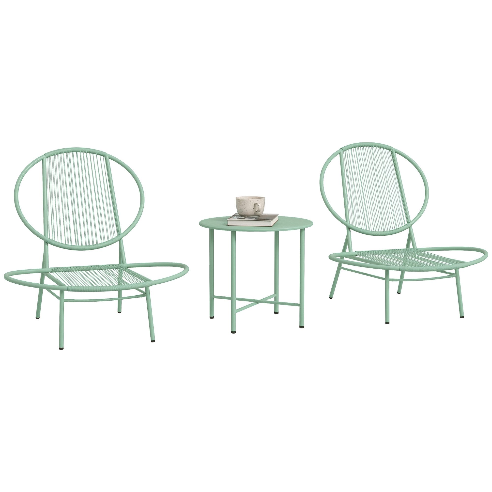 Outsunny Balkonset mit Bistrotisch, ergonomische muschelförmige Gartenstühlen, (3-teilig Gartenmöbel-Set, 3-tlg., Bistro-Set aus Stahl), für den Außenbereich, Balkon, Grün