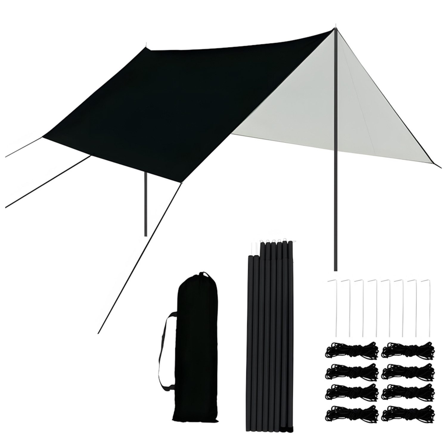 AKKEE Sonnensegel Sonnenschutz für Camping im Freien, 3-4 Personen, 3x3m, mit Stangen