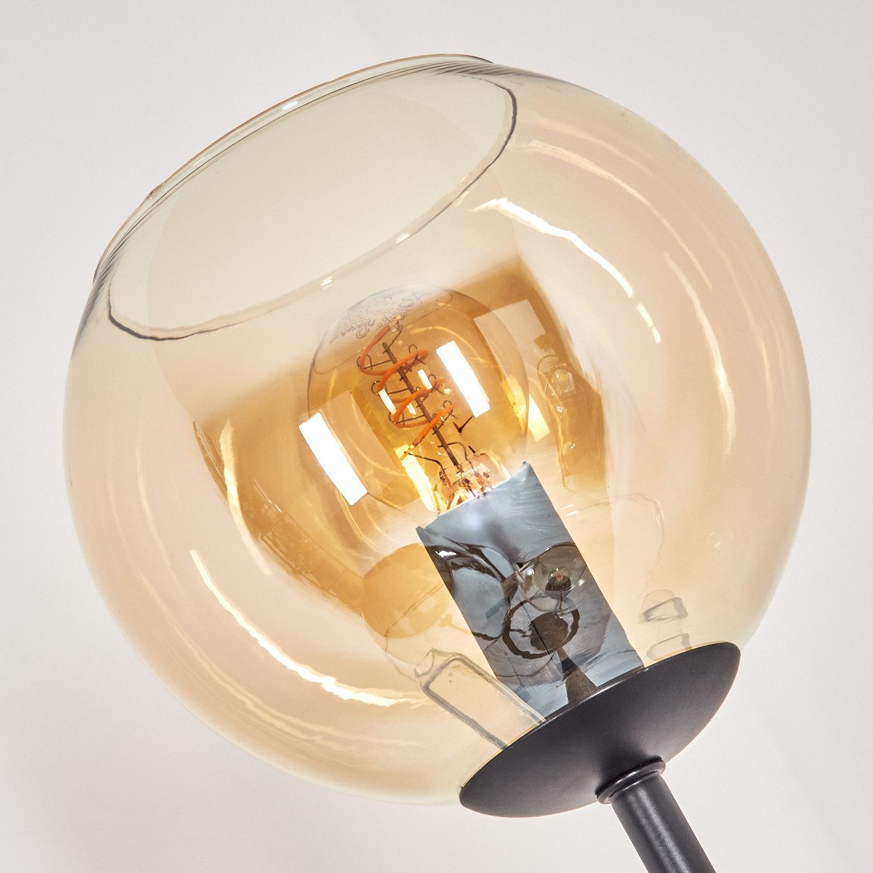 hofstein Stehlampe Stehlampe aus Metall/Glas in Schwarz/Bernstein/Chrom/Rauch, ohne Leuchtmittel, Stehleuchte im Retro-Design m. Glasschirmen (15cm), Fußschalter, E14