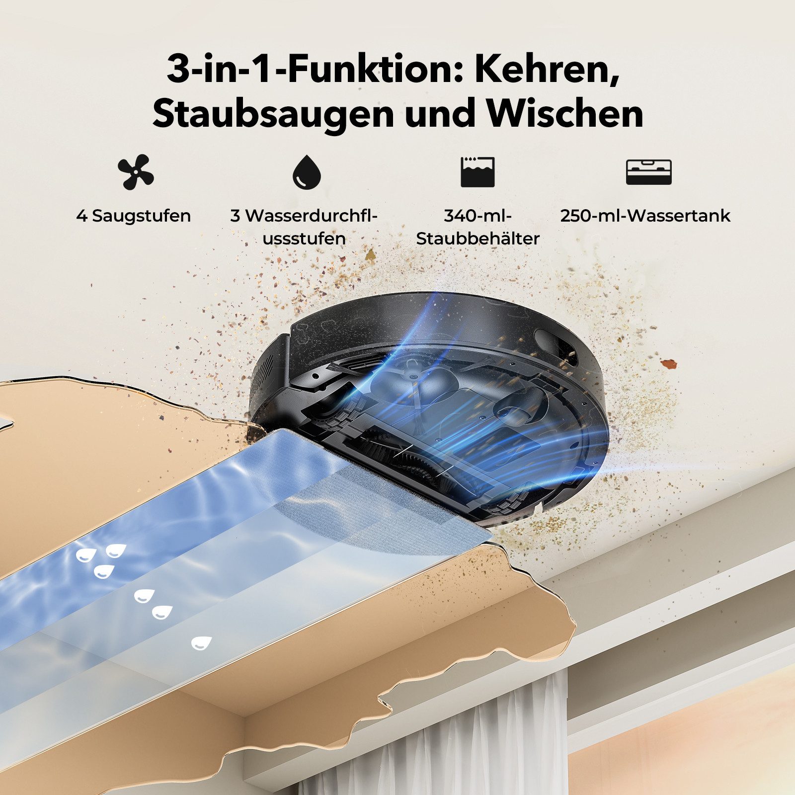 lubluelu Nass-Trocken-Saugroboter L15 Max mit Wischfunktion Staubsauger Roboter mit 3L Absaugstation, 45 W, mit Beutel, 70 Tage freihändiges Reinigen,Automatische Staubauffang/Aufladen