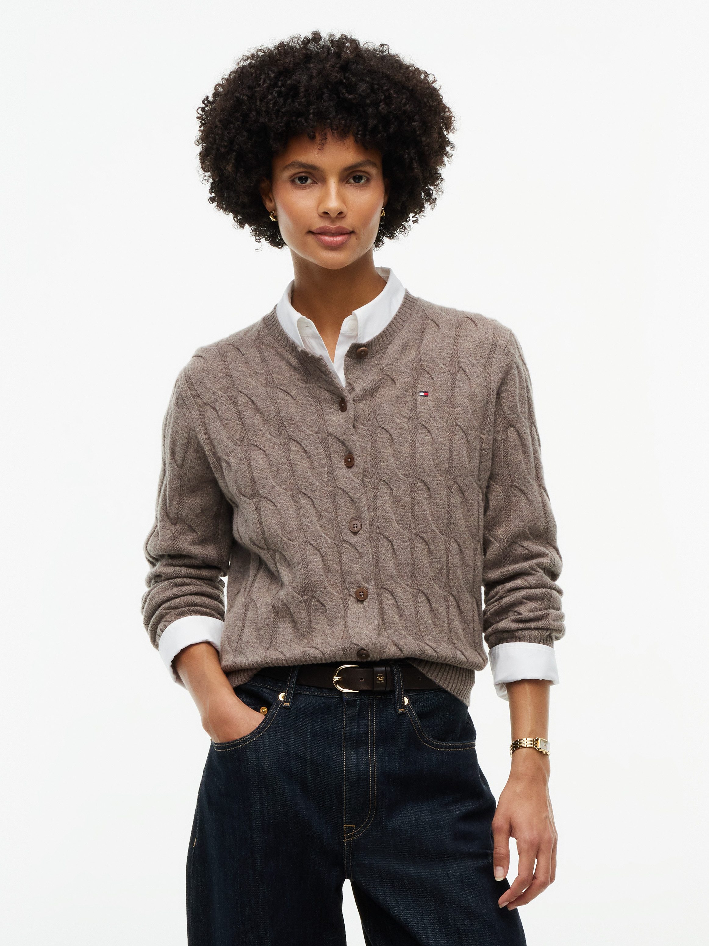 Tommy Hilfiger Strickjacke SOFT WOOL CARDI Wolle, Zopfstrickmuster