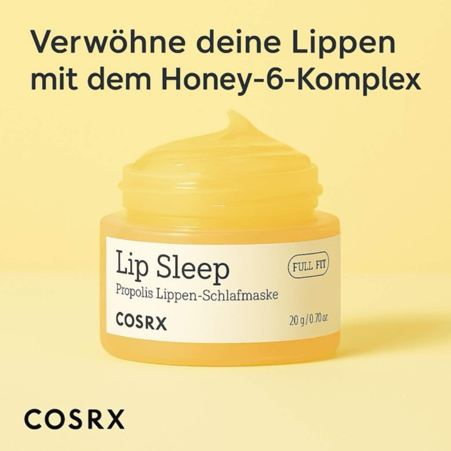 Cosrx Lippenmaske Full Fit Propolis Lip Sleeping Mask Lippenmaske mit Honig-Komplex, Propolis-Extrakt für trockene, rissige Lippen, 20g Tiegel
