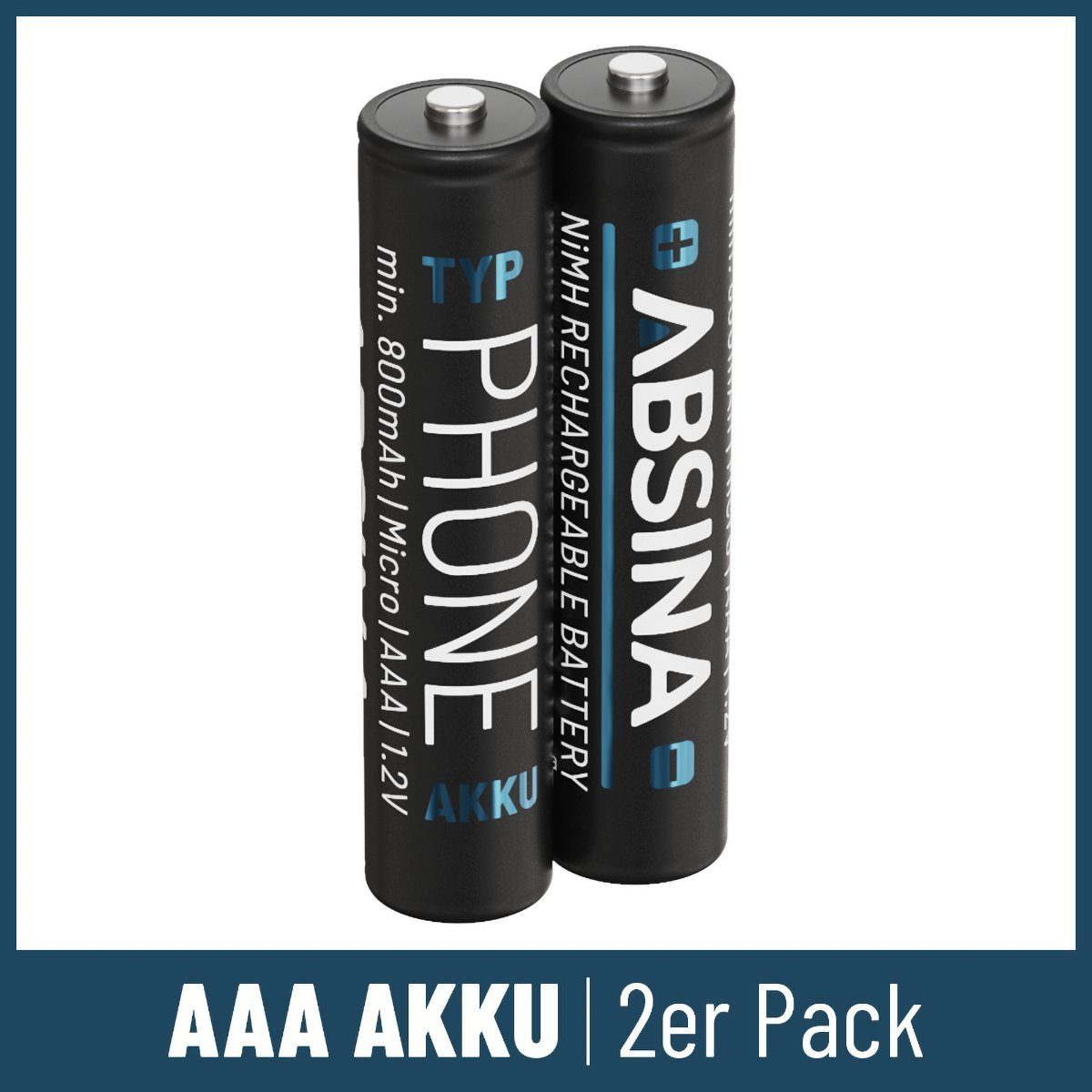 ABSINA Akku AAA für NiMH Telefon Akkus 800 Telefonakkus Akku mAh mAh Batterien - (1.2 800 V) 2x