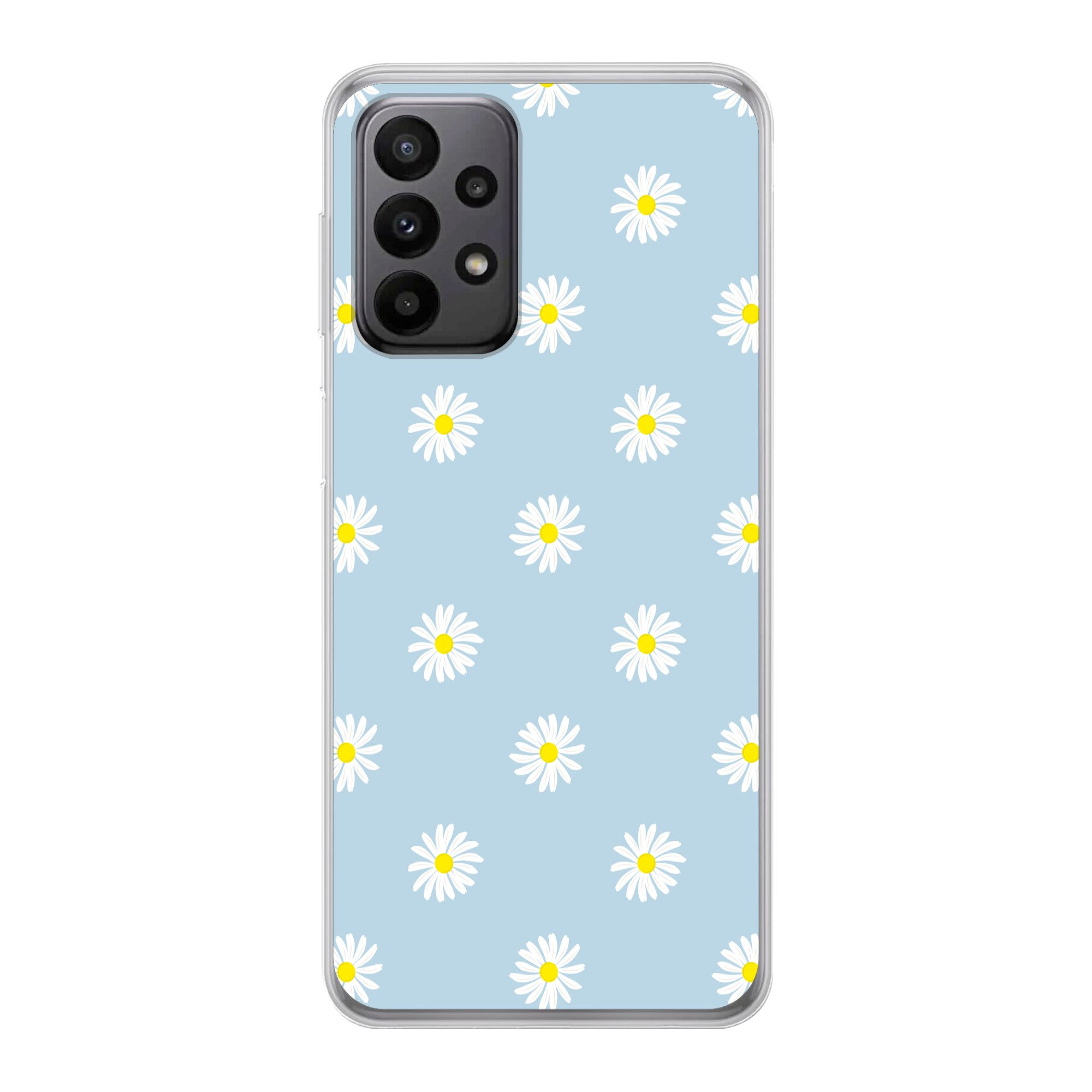 MuchoWow Handyhülle für Samsung Galaxy A23 5G Gänseblümchen - Pastell - Weiß - Blau - Blum, Smartphone-Bumper, Print, Handy Schutzhülle Dünn