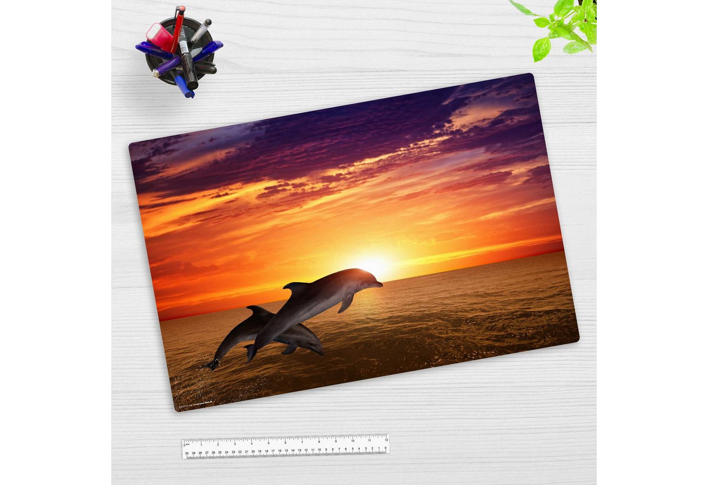 Thumbnail - cover-your-desk.de Schreibtischunterlage abwaschbar - Delfine Sonnenuntergang - premium Vinyl -Made in Germany, (1 tlg.,...