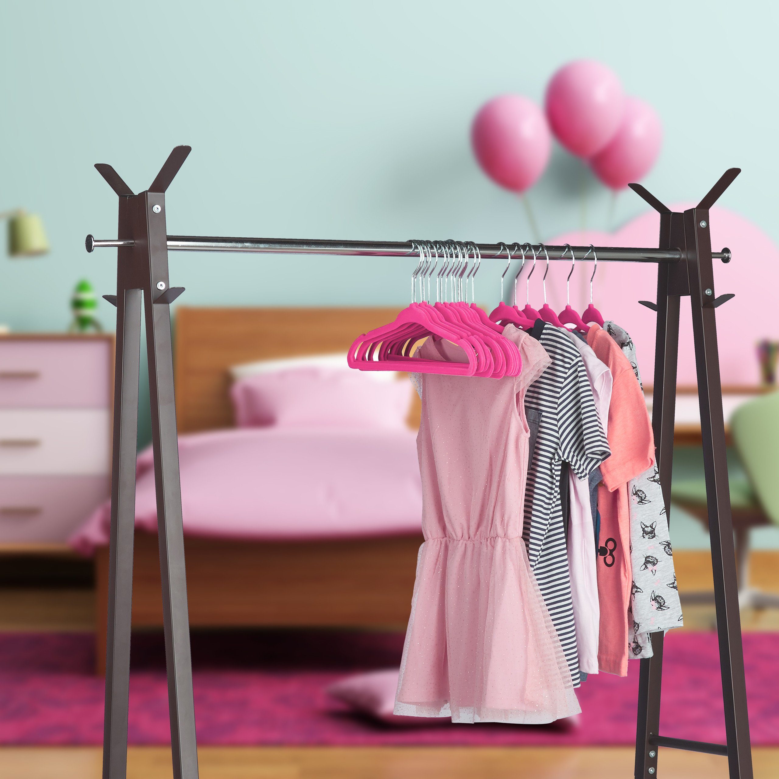 relaxdays Kinder Kleiderbügel pink x 100 Kleiderbügel