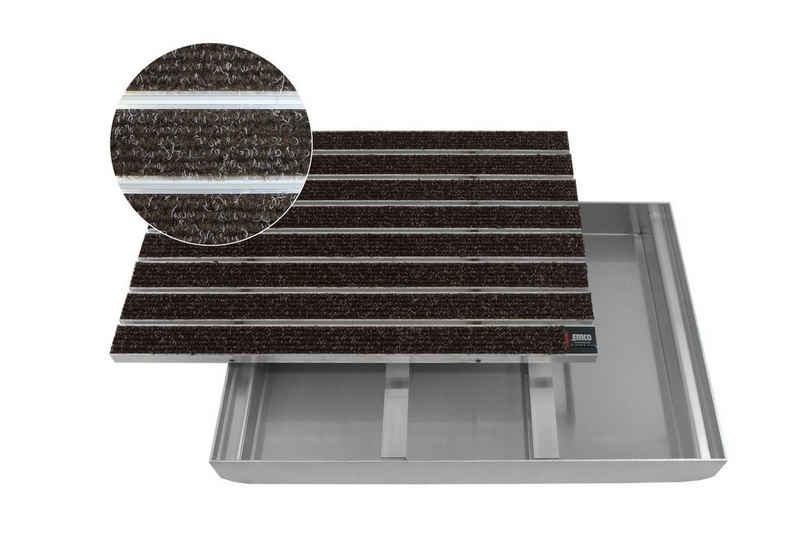 Fußmatte EMCO Eingangsmatte DIPLOMAT Large Rips braun + ALU Bodenwanne Fußmatte Schuhabstreifer Fußabstreifer, Emco, rechteckig, Höhe: 80 mm, für den Innenbereich und überdachten Außenbereich