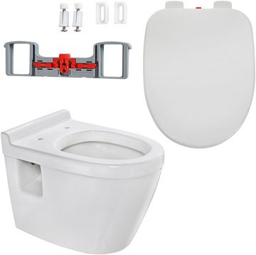 welltime Tiefspül-WC Dover, wandhängend, Abgang waagerecht, Set, spülrandlose Toilette aus hochwertiger Sanitärkeramik, inkl. WC-Sitz