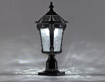 Arnusa LED Solarleuchte Sockelleuchte schwarz Außenleuchte Solarlampe Gartenleuchte kabellos, LED fest integriert, warmweiß, kaltweiß, Aluminium und Glas mit Fernbedienung dimmbar