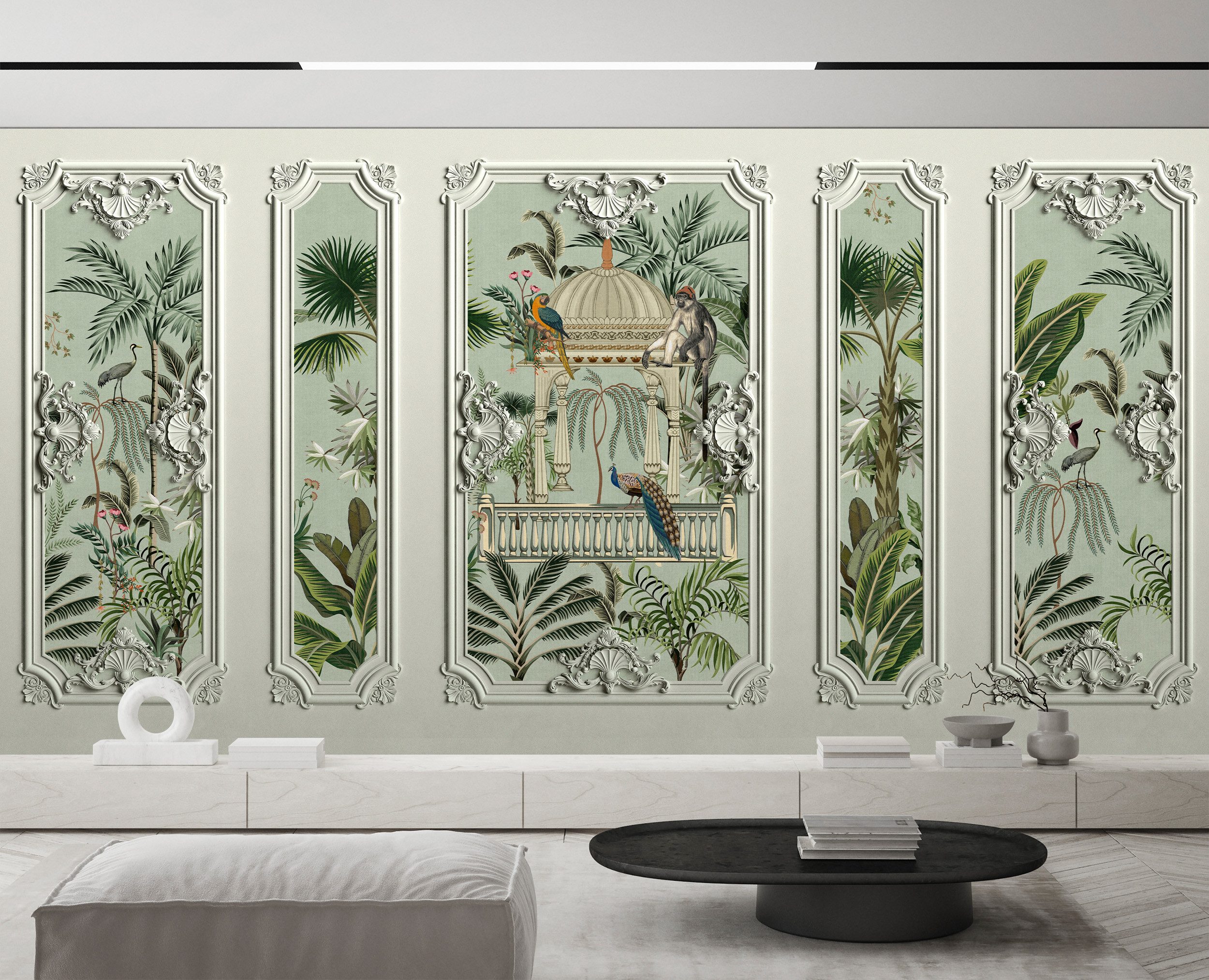 living walls Vliestapete Orientalische Dschungel-Tapete Grün Beige Exotisch, glatt, matt, (1 St)