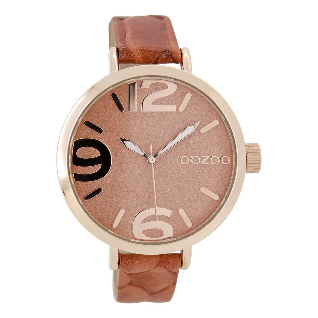 Quarzuhr Damenuhr C7152 IP-Rose Lederband Rot 43 mm C7152