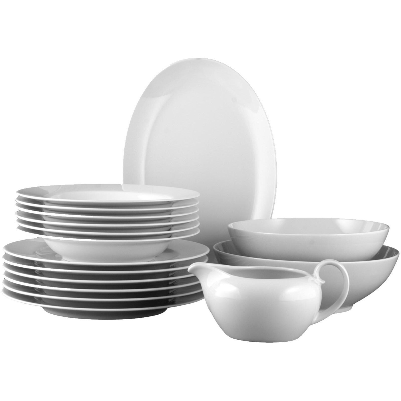 Seltmann Weiden Tafelservice Rondo Liane Weiß Tafelservice 16er Set (16-tlg), 6 Personen, Porzellan