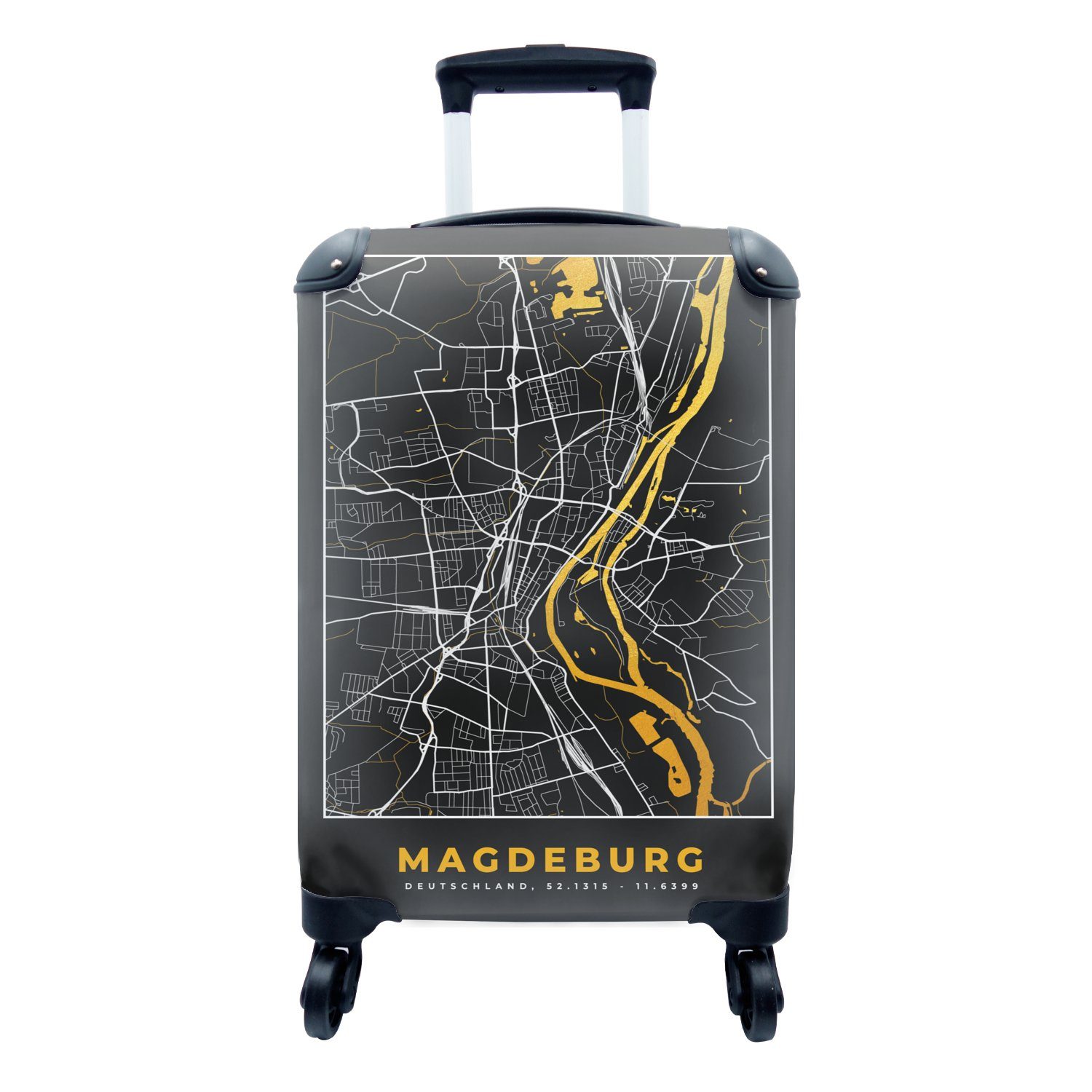 MuchoWow Handgepäckkoffer Madgeburg - Gold - Karte - Stadtplan - Deutschland, 4 Rollen, Reisetasche mit rollen, Handgepäck für Ferien, Trolley, Reisekoffer