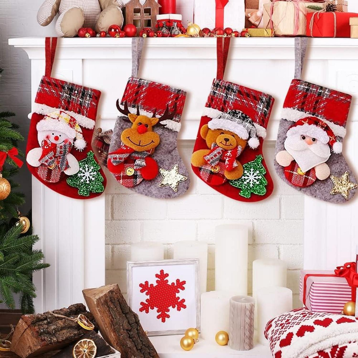 Baumbehang Weihnachtsstrumpf Kinder, 4er Set Personalisiert Nikolausstrumpf zum
