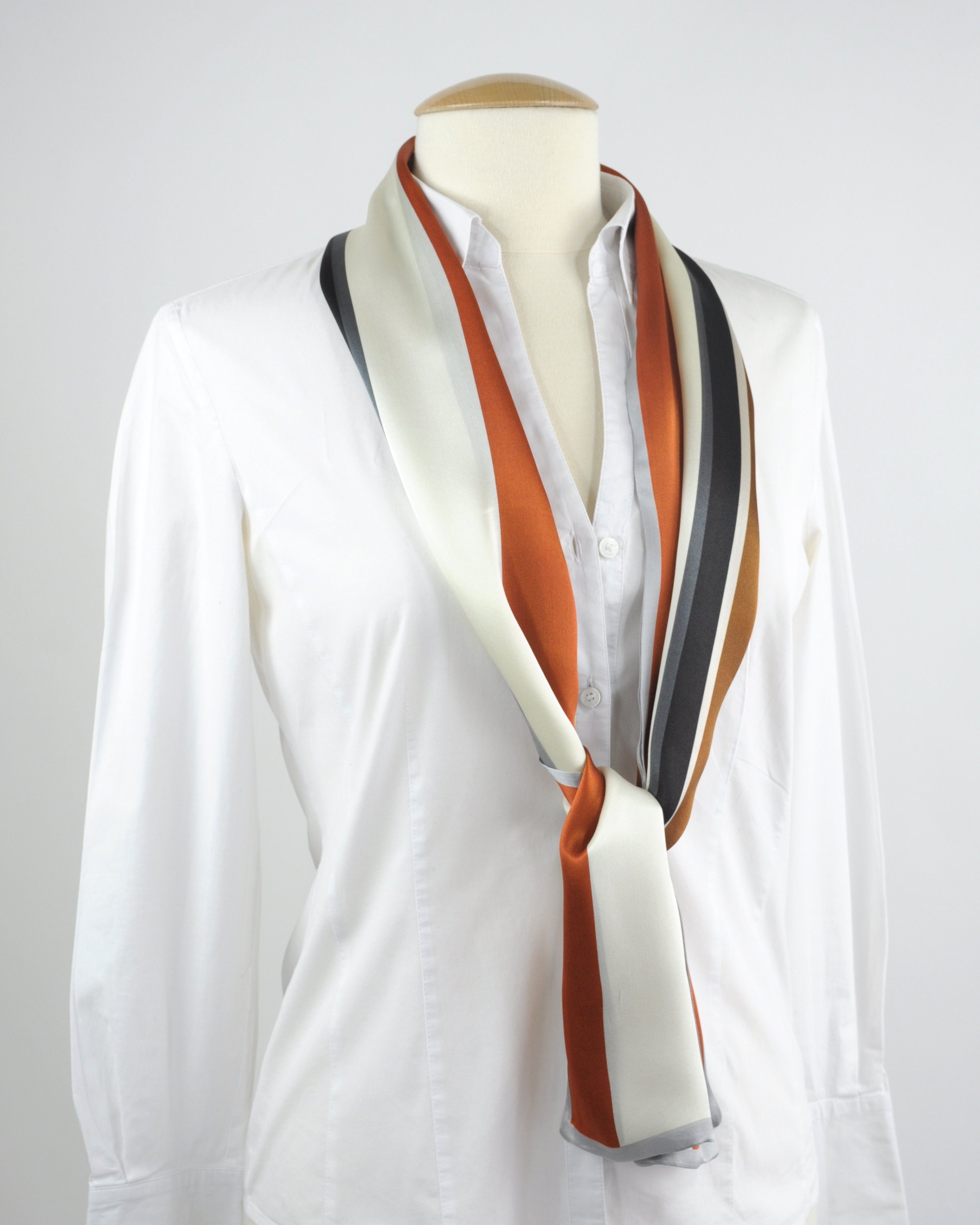 MayTree Seidentuch schmaler, caramel, beige, weiss, schwarz 16 x 145 cm, Sommerschal, (Stück), Seidentuch 100% Seide