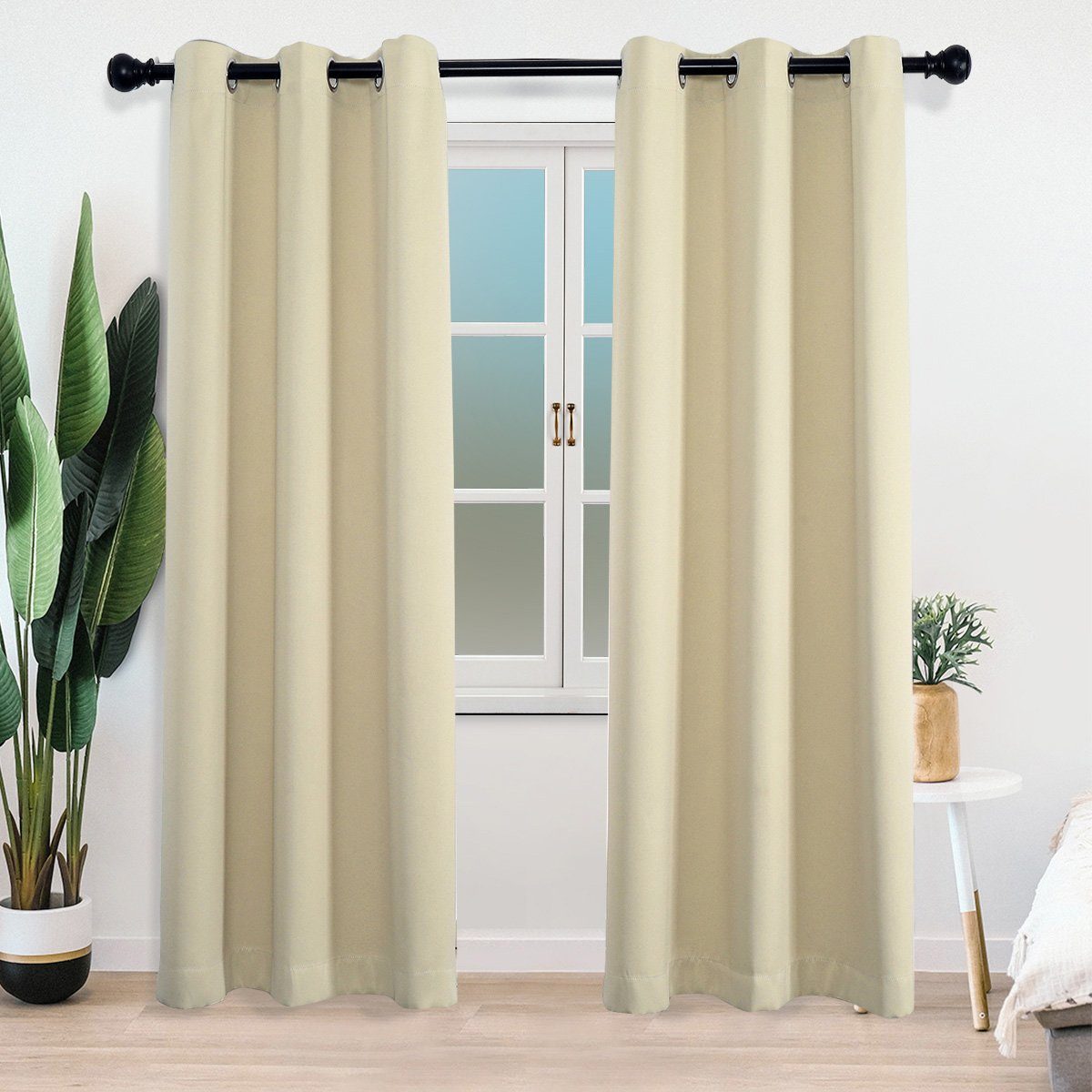 Verdunkelungsvorhang 2er-Set Thermogardine Super (2 Ösen Grau/Schwarz/Weiß Lärmschutz, warm Kälteschutz Gardinen Verdunkelung St), Beige Wohnzimmer Dicke blickdicht, Vorhang, 7Magic