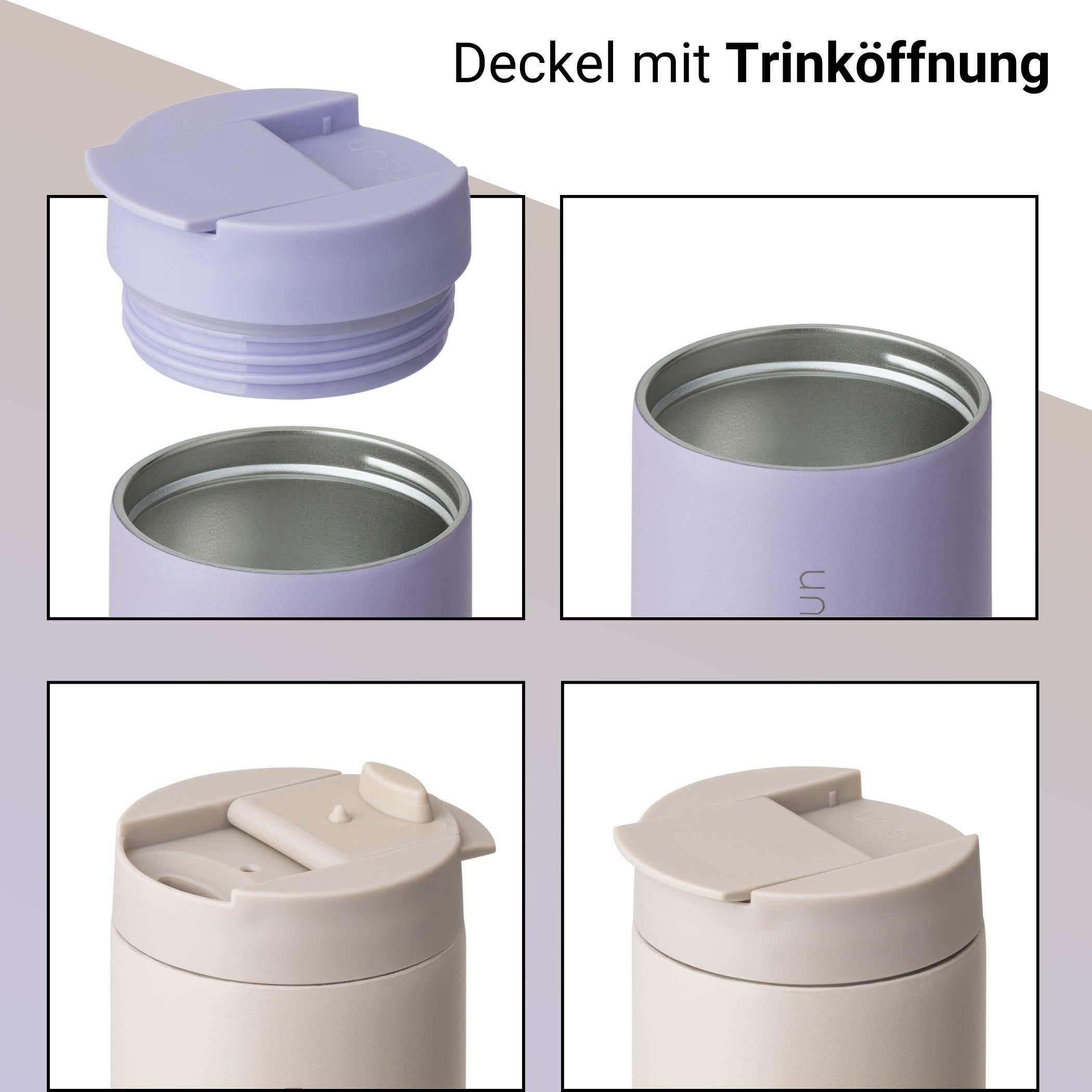 Vinsun Thermobecher Edelstahl Isolierbecher 350ml - Kaffeebecher doppelwandig isoliert, 2-tlg., Edelstahl, BPA frei, auslaufsicher, bruchfest, Kalt- und Heißget – Bild 3 von 5