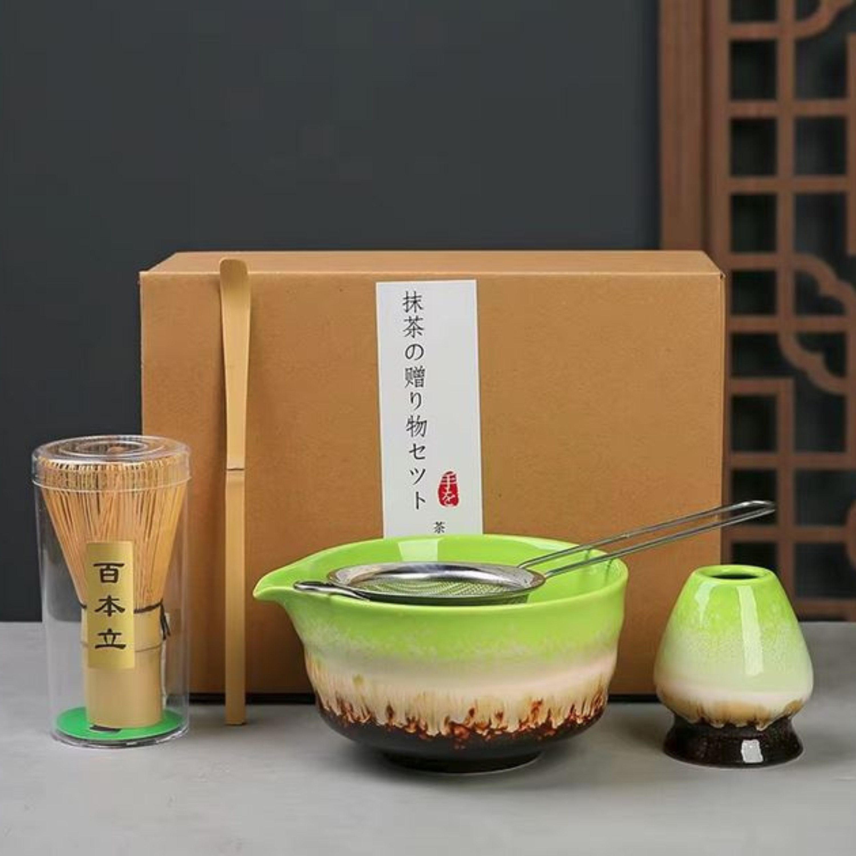 HairGecko Teeschale Matcha Set Komplett für perfekte Matcha Zubereitung, Traditionelles Japanisches Tee Zubehör mit Bambusbesen, Schale & Sieb