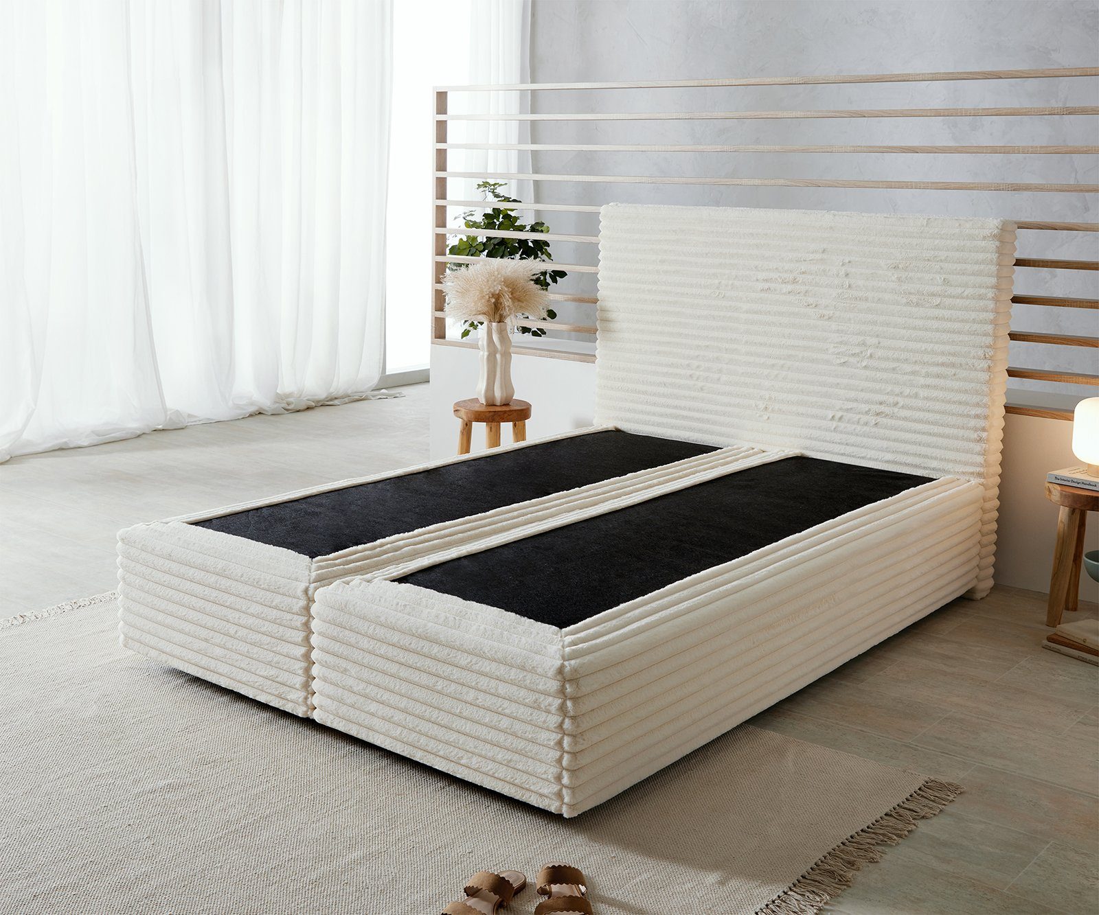 DELIFE Bettgestell Dream-Well, Plüsch-Cord Beige 140x200 günstig online kaufen