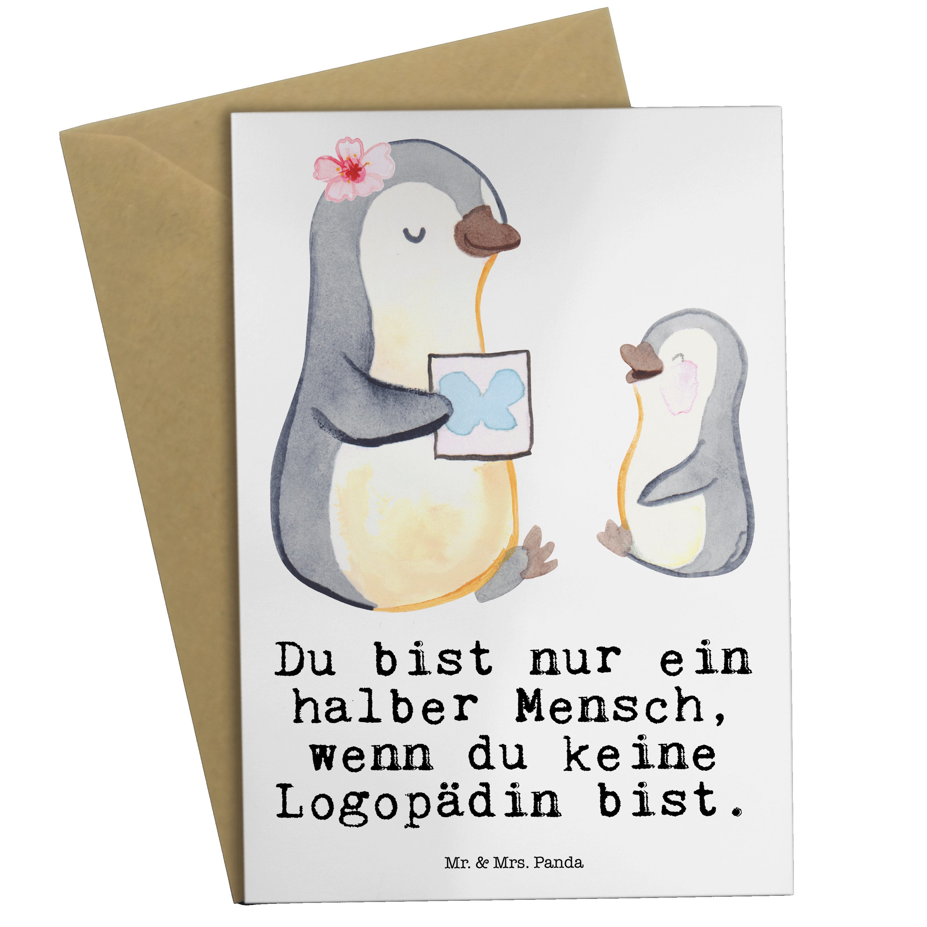 Mr. & Mrs. Panda Grußkarte Logopädin mit Herz - Weiß - Geschenk, Abschied, Geburtstagskarte, Kla
