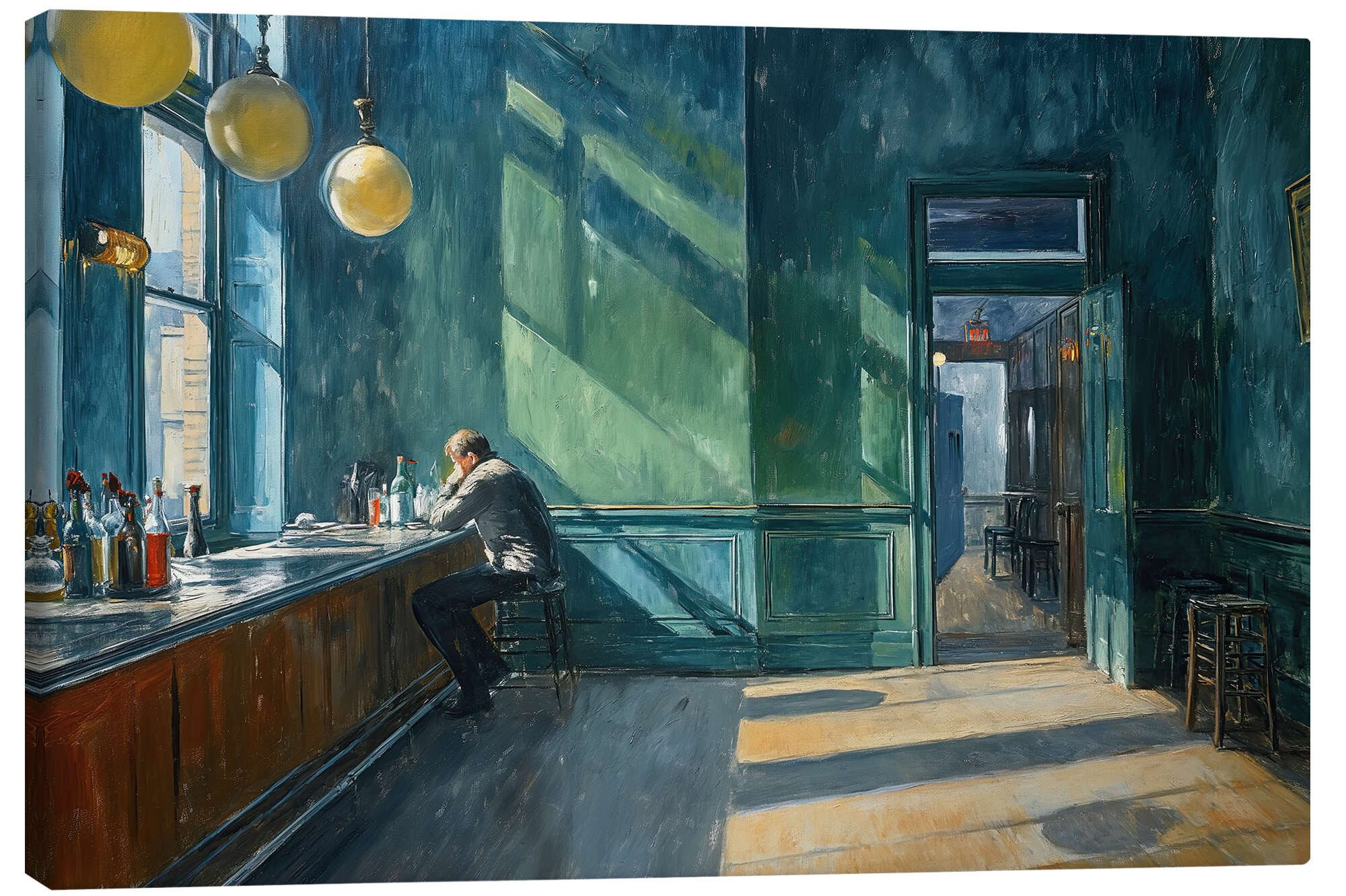 Posterlounge Wandbild Erste Sonnenstrahlen im Café Hopper, Felipe Hora, erhältlich als Poster, Leinwandbild, Wandsticker oder Acrylglasbild