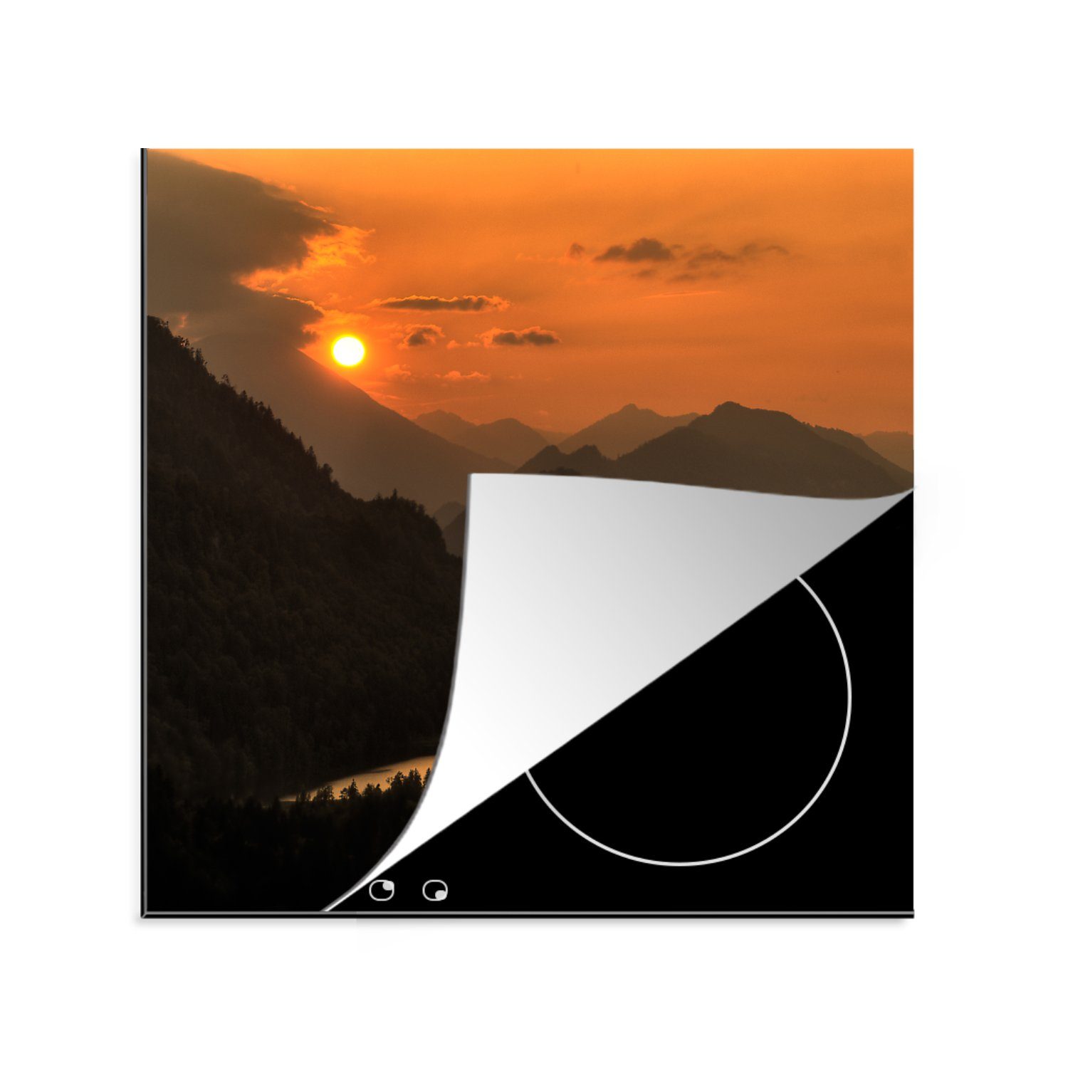 MuchoWow Herdblende-/Abdeckplatte Sonnenuntergang über Neuschwanstein in Bayern Deutschland, Vinyl, (1 tlg), 78x78 cm, Ceranfeldabdeckung, Arbeitsplatte für küche | Herdabdeckplatten